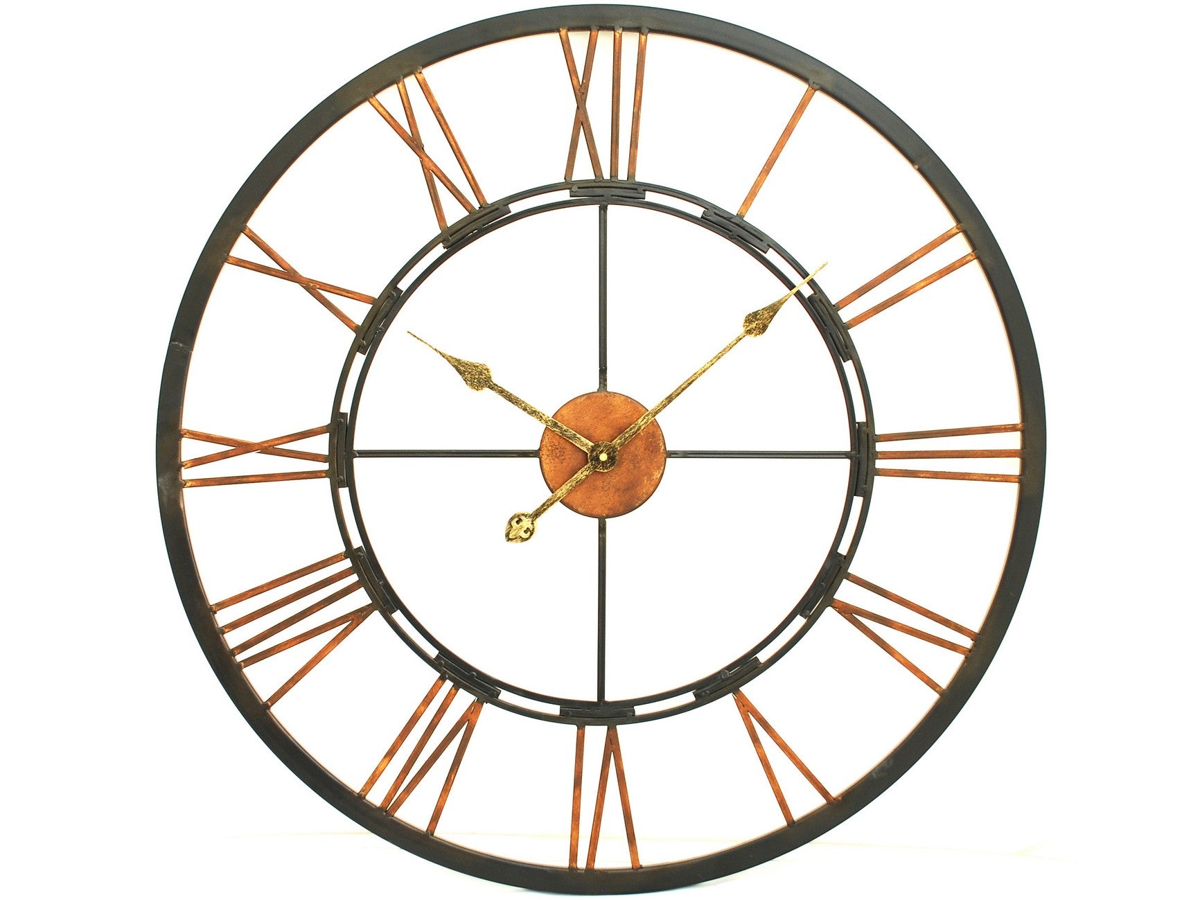 Large Bronze and Black Skeletal Wall Clock
