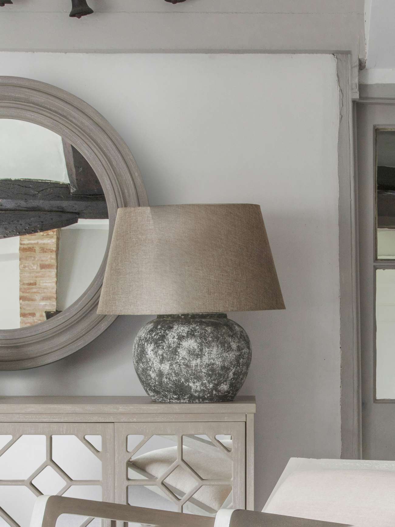 Aged Round Table Lamp With Shade