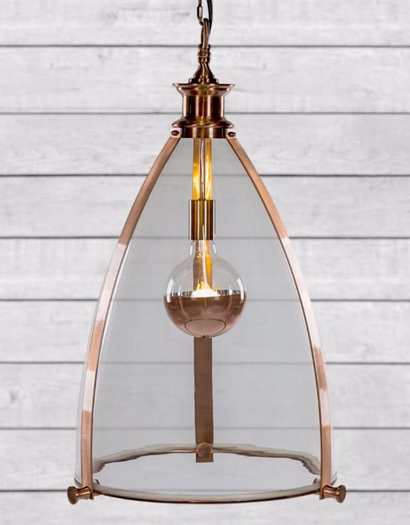 Copper & Glass Large Lantern Ceiling Light
