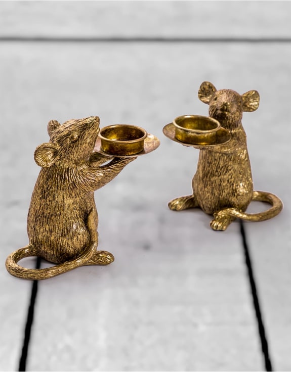 Pair of Gold Mouse Candle Holders