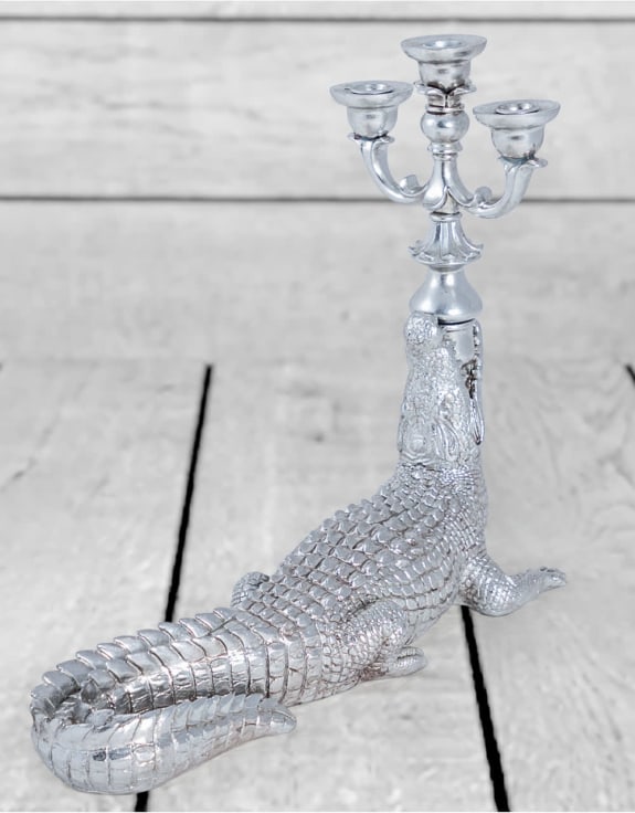 Large Silver Crocodile Table Candelabra
