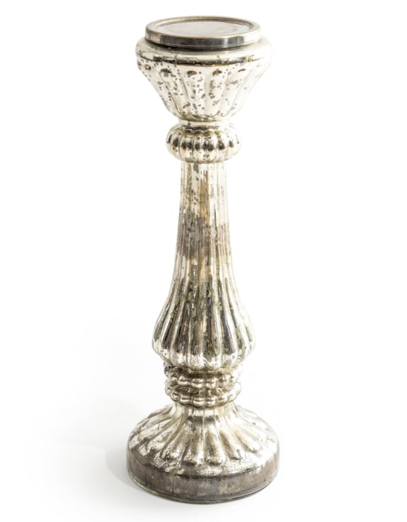 Large Antique Silver Glass Candle Holder
