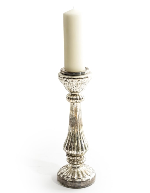 Large Antique Silver Glass Candle Holder