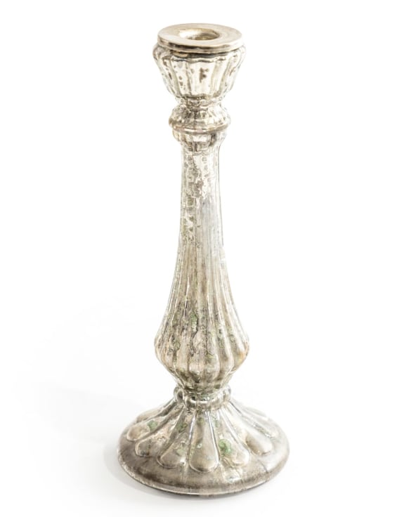 Medium Antique Silver Glass Candle Holder