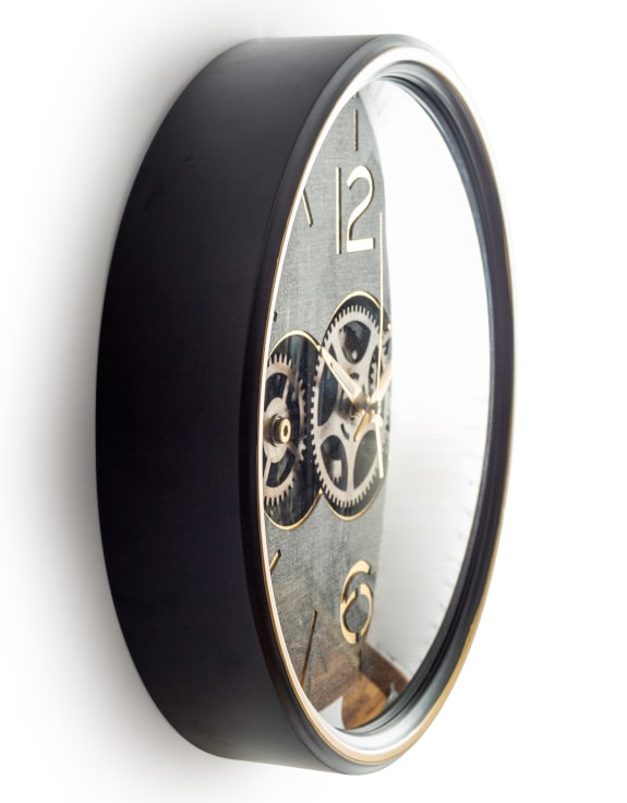 Black with Gold numerals Moving Gears Clock