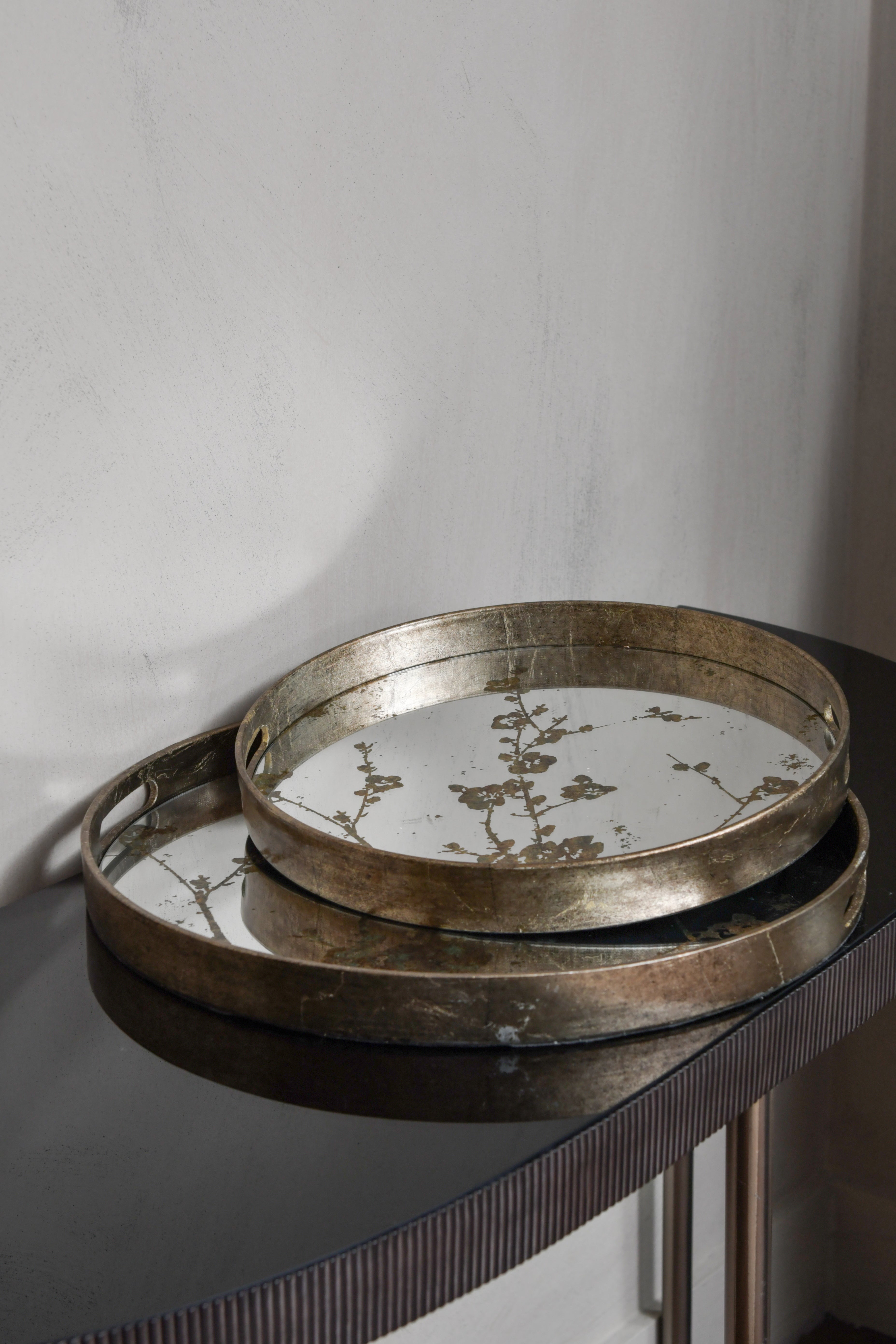 Antique Gold Set Of 2 Blossom Trays