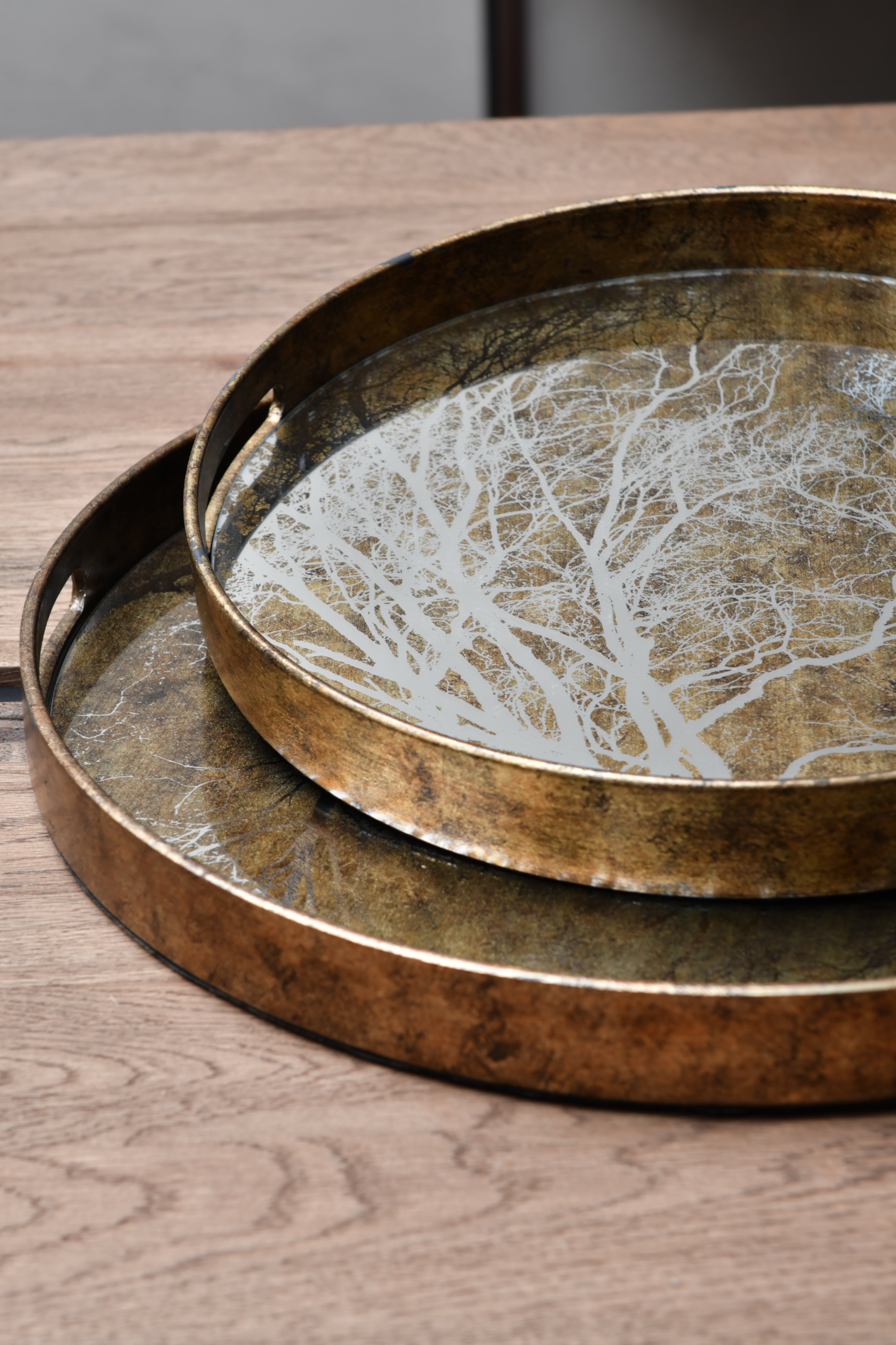 Antique Gold Set Of 2 Tree Trays