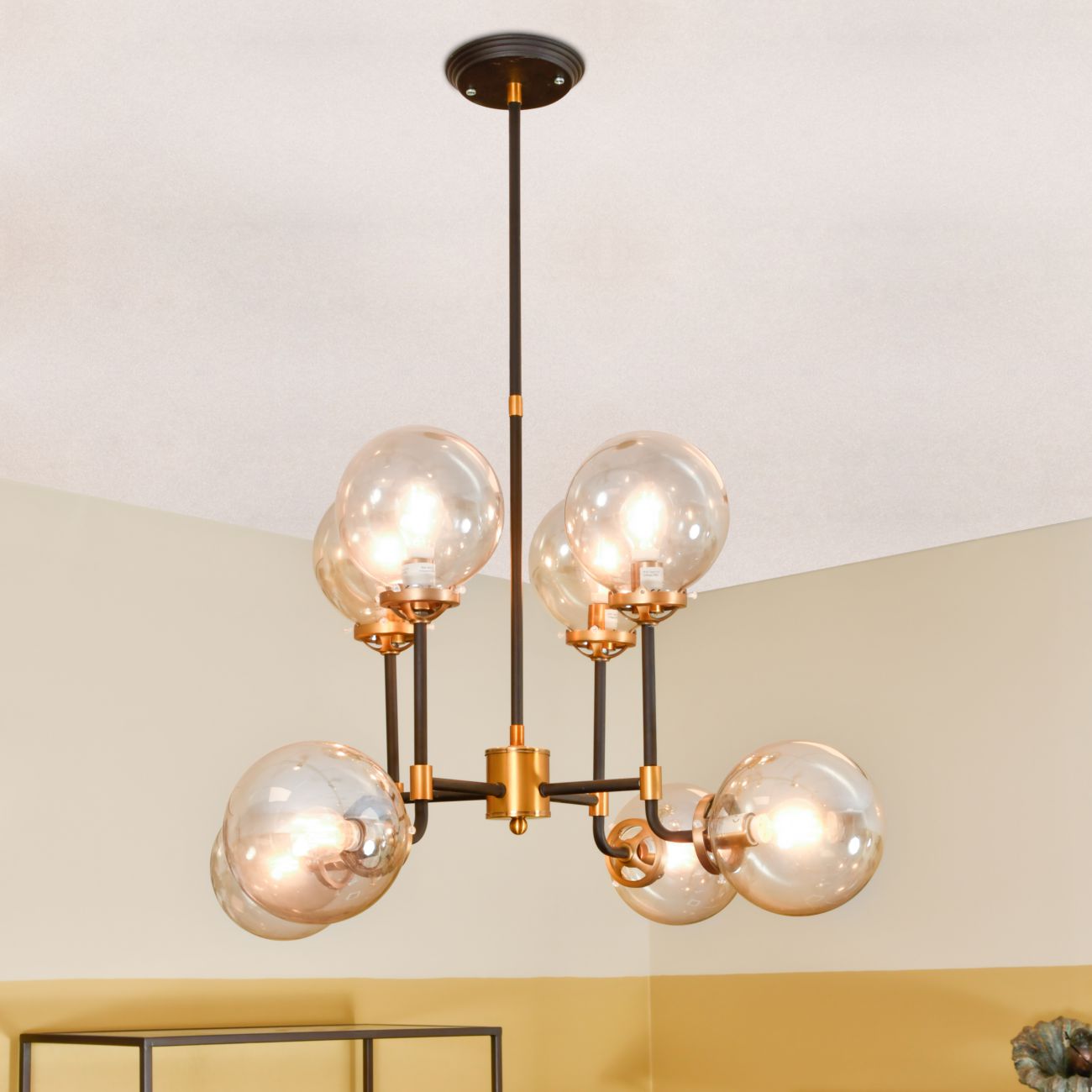 Art Deco Black And Brass Chandelier