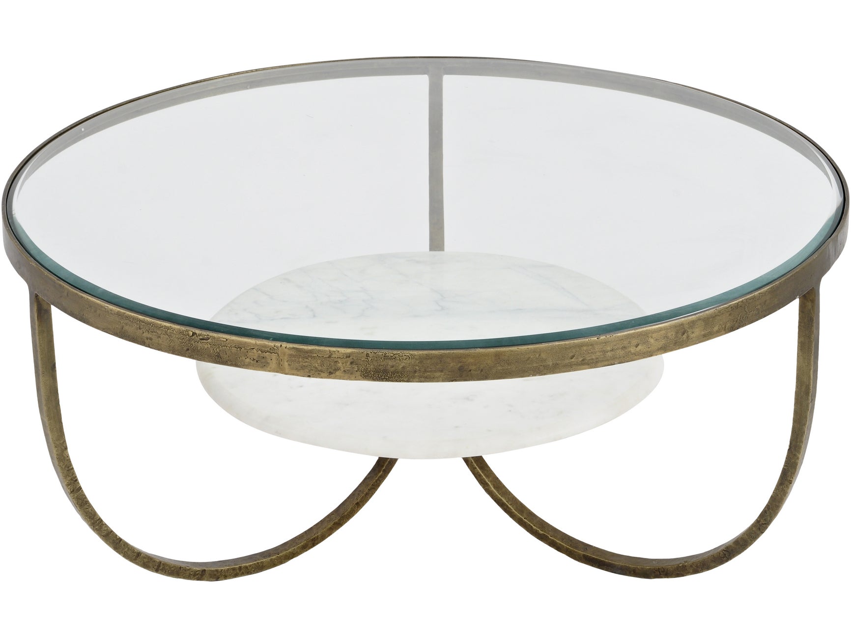 Noble White Marble And Antique Gold Iron Coffee Table