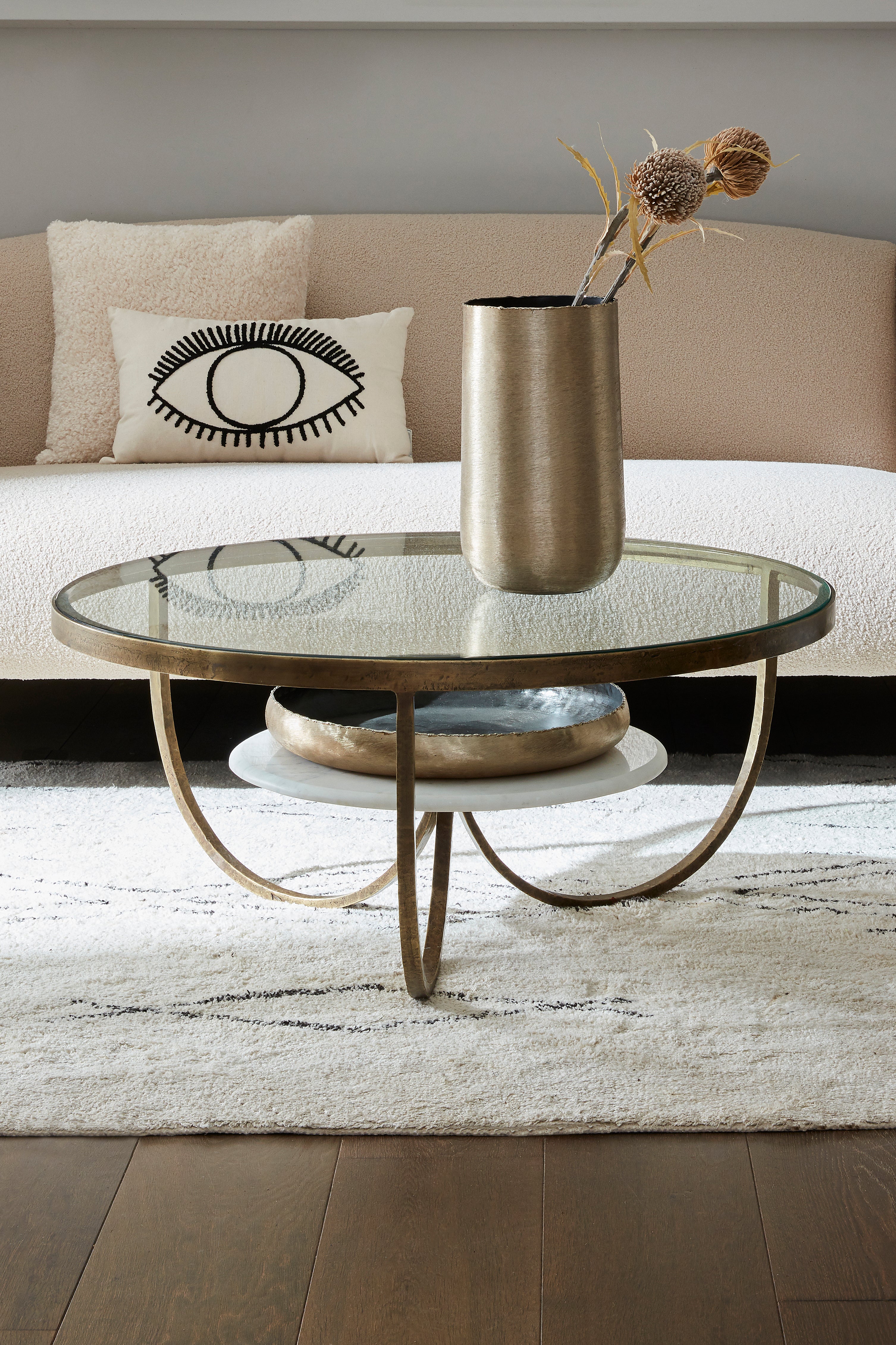 Noble White Marble And Antique Gold Iron Coffee Table