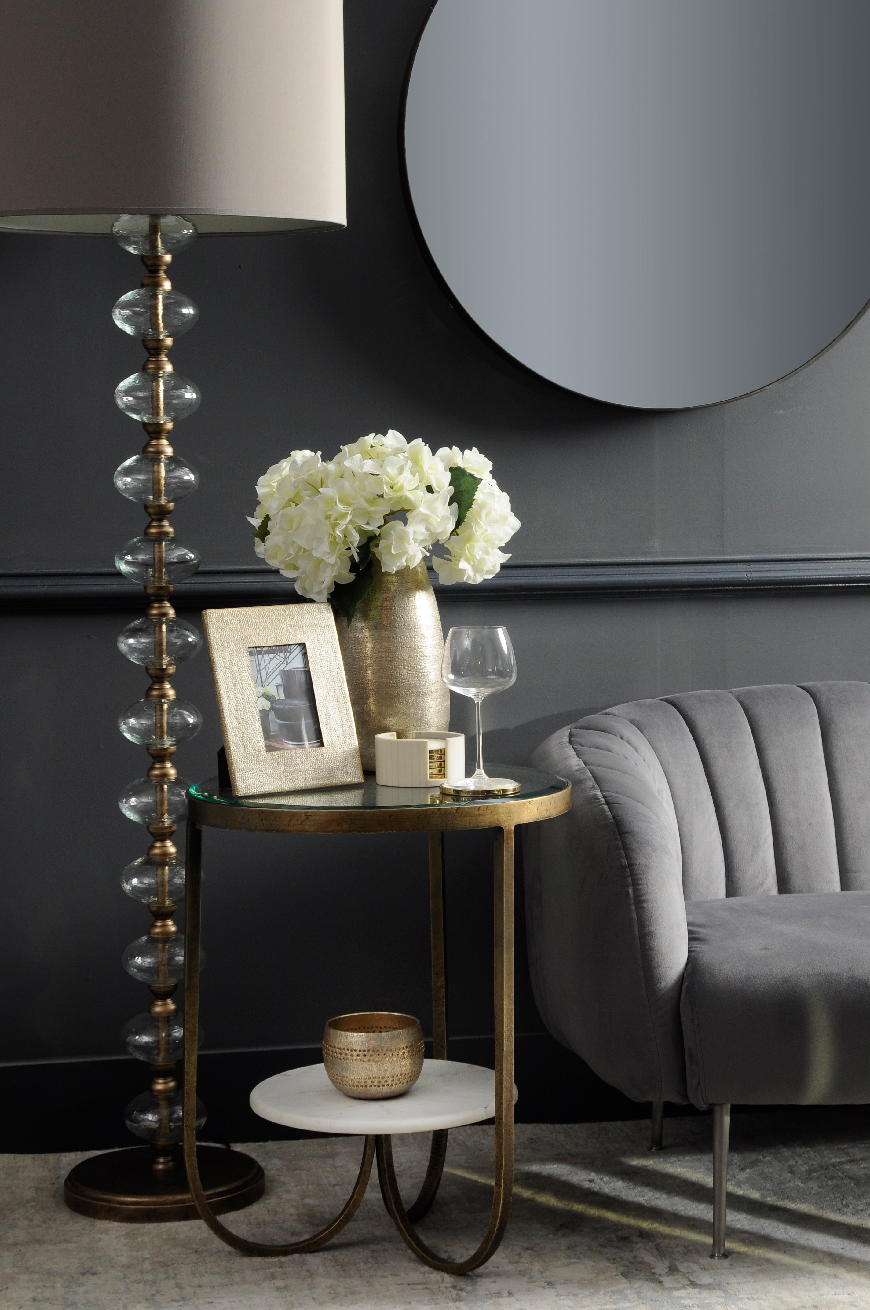 Noble White Marble And Antique Gold Iron Side Table