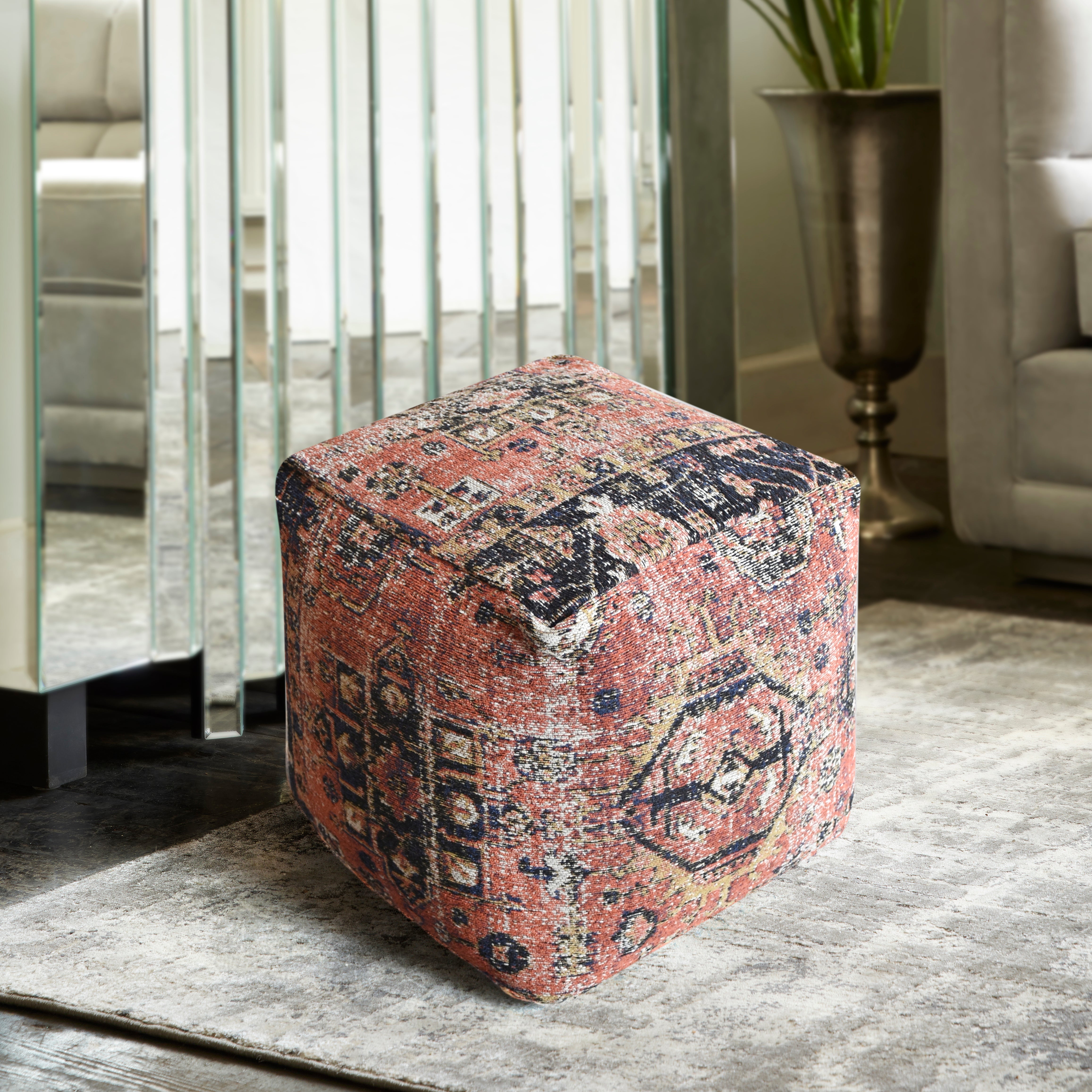 Ginny Jacquared Woven Multi Colour Cotton Pouffe