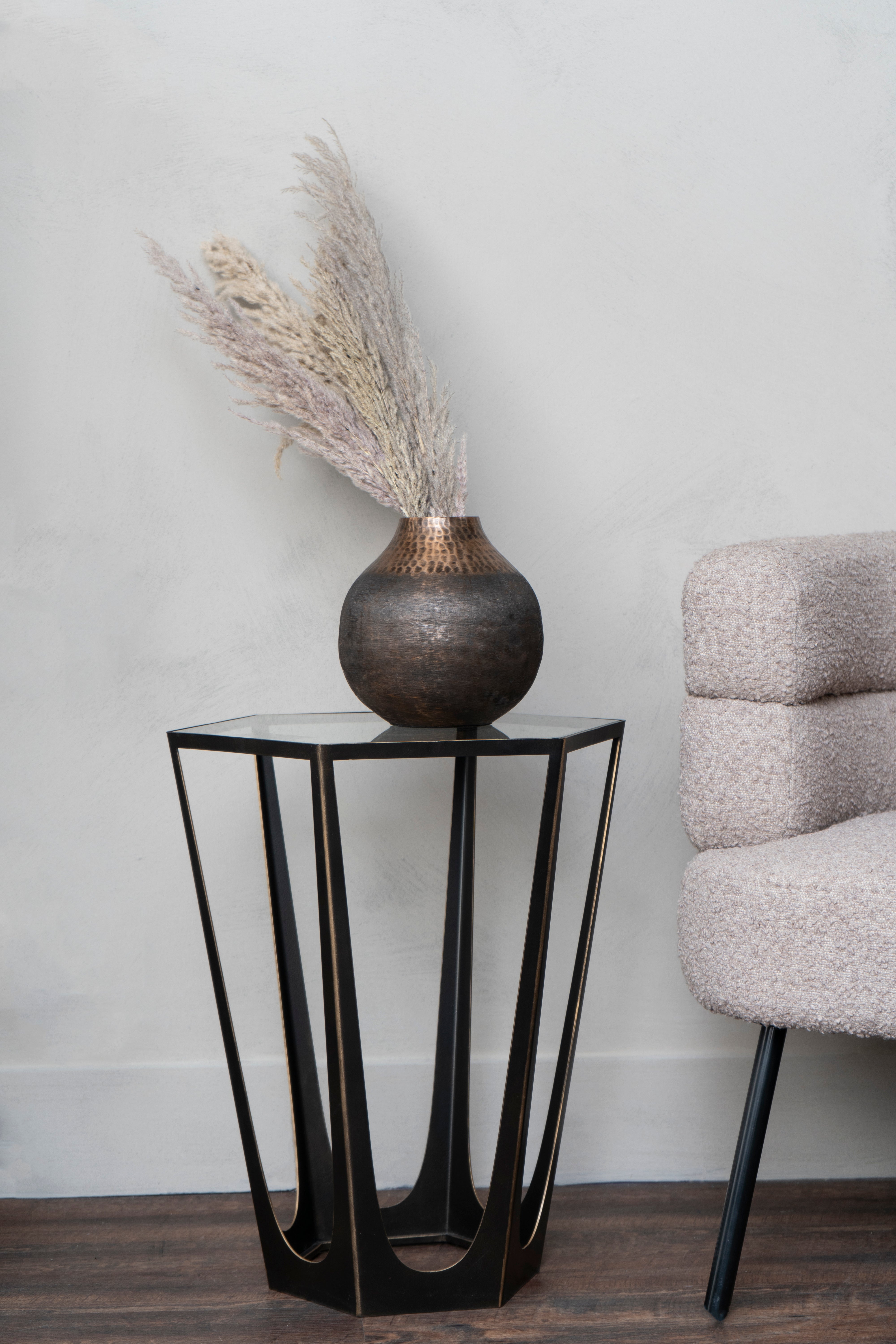 Cecilia Bronze Gilded Side Table with Glass Top