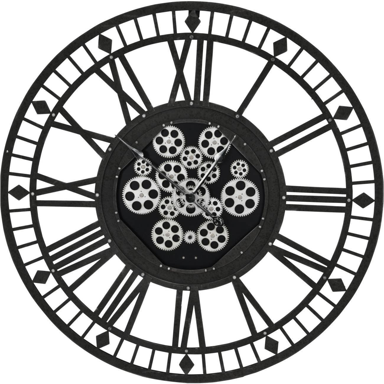 Diamond Grey Skeleton Moving Cogs Clock
