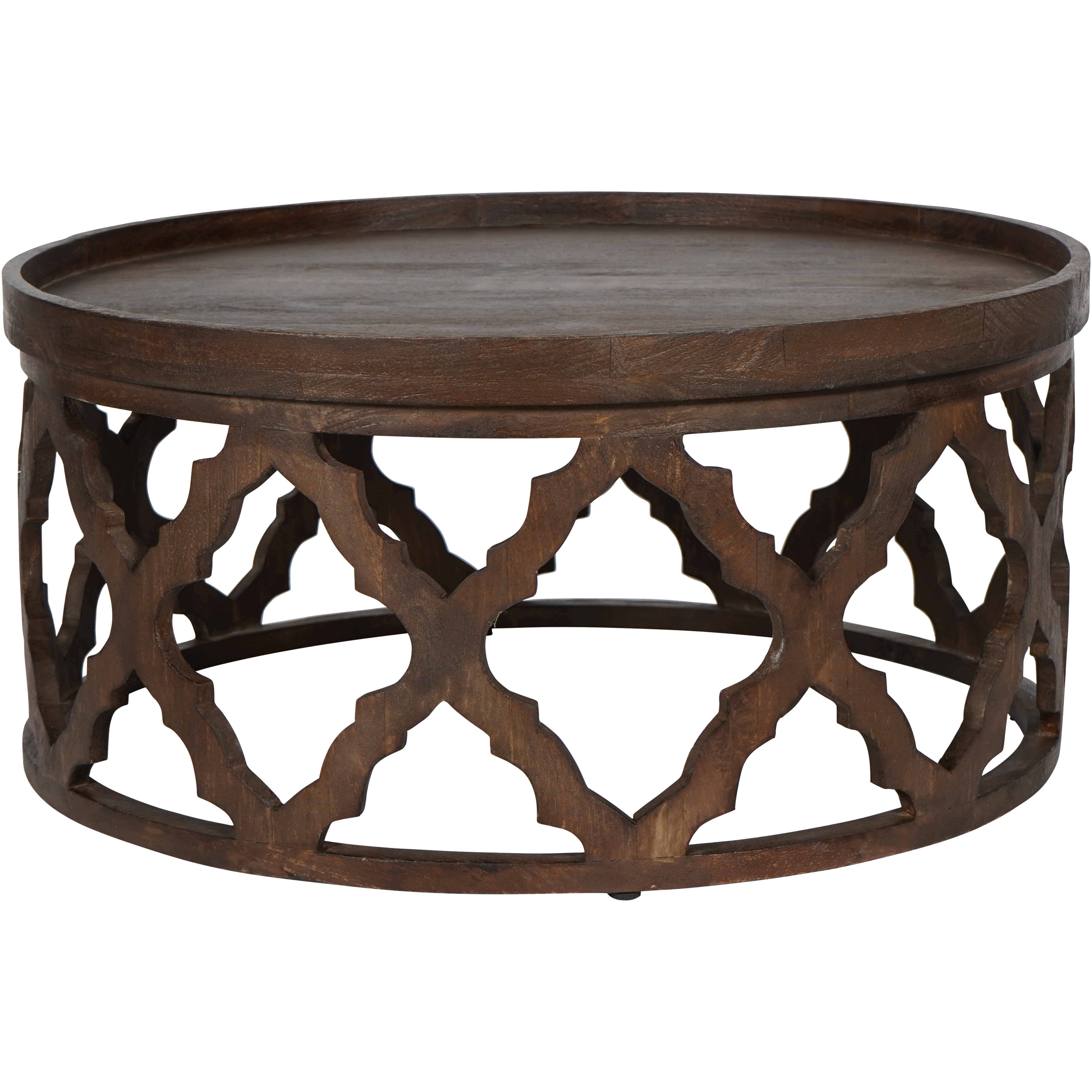 Keeley Solid Carved Wooden Coffee Table in Dark Brown