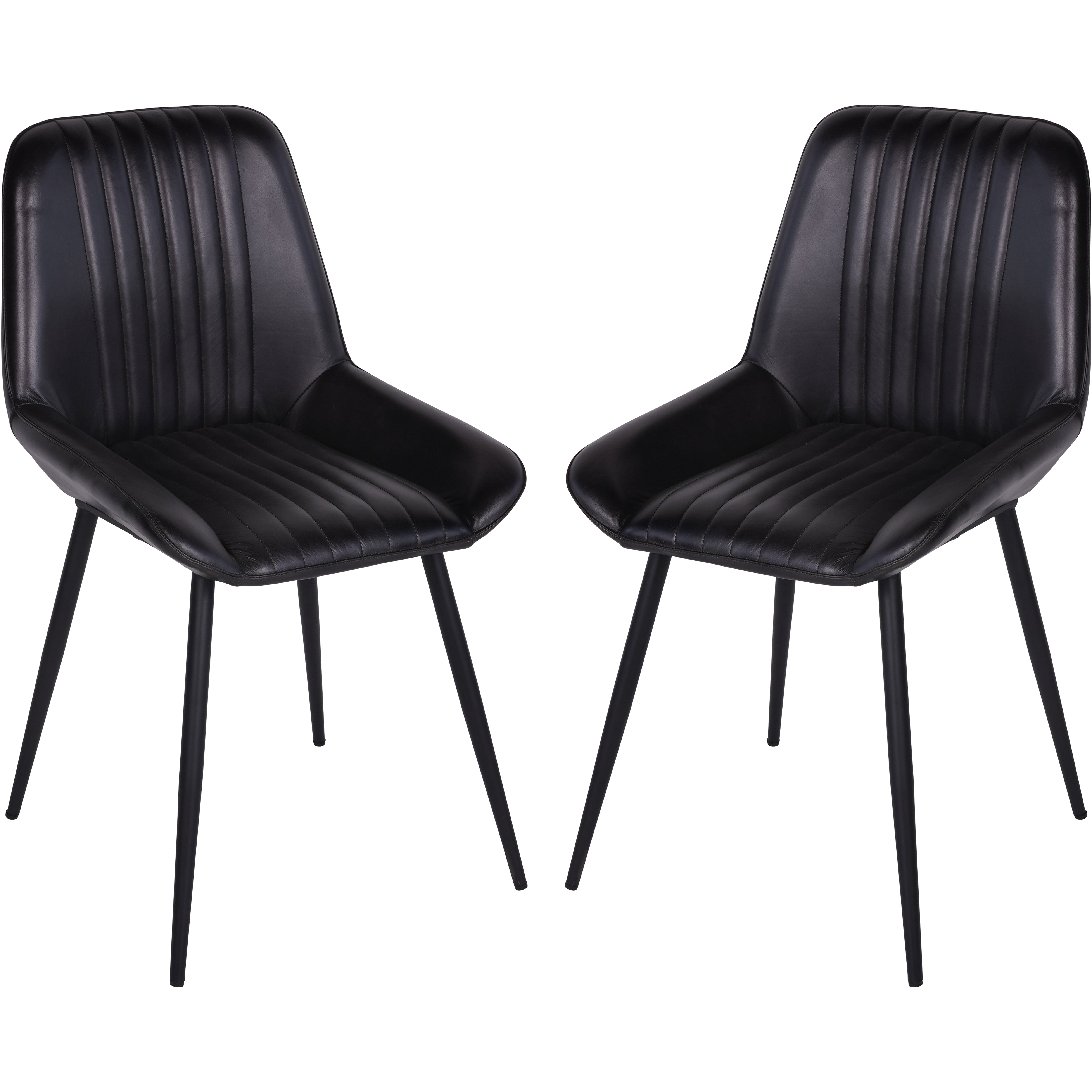Pair of Penny Leather Dining Chairs in Charcoal