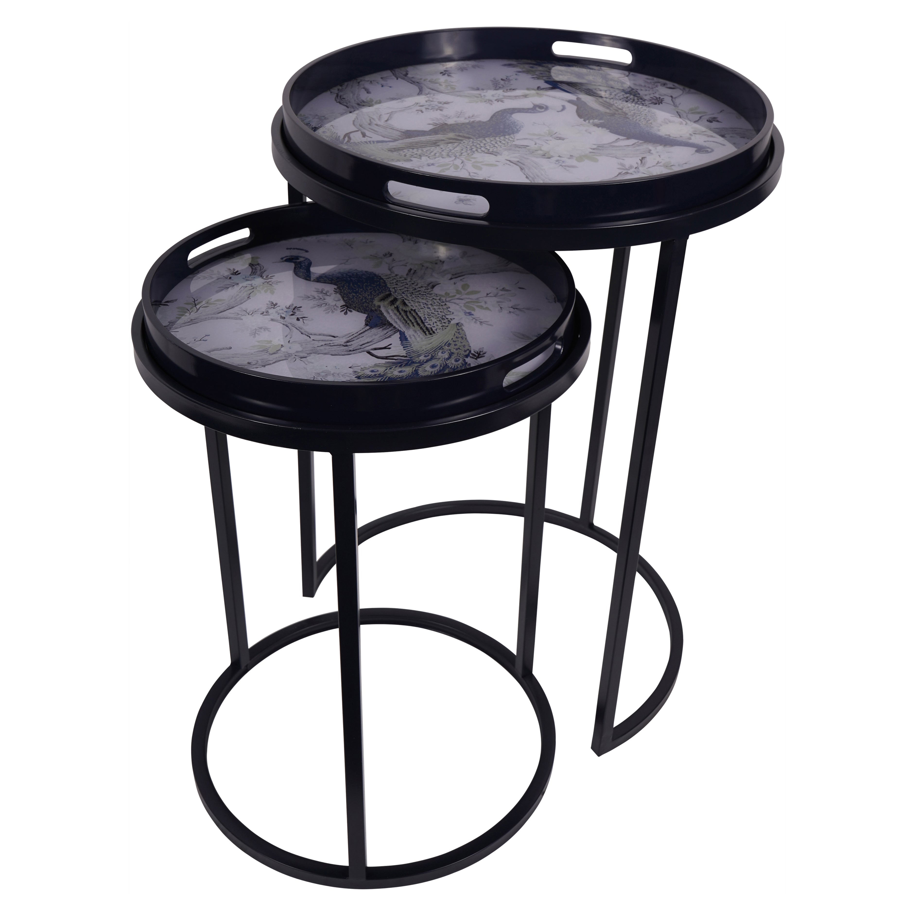 Laura Ashley Belvedere Peacock Print Set of 2 Side Tables