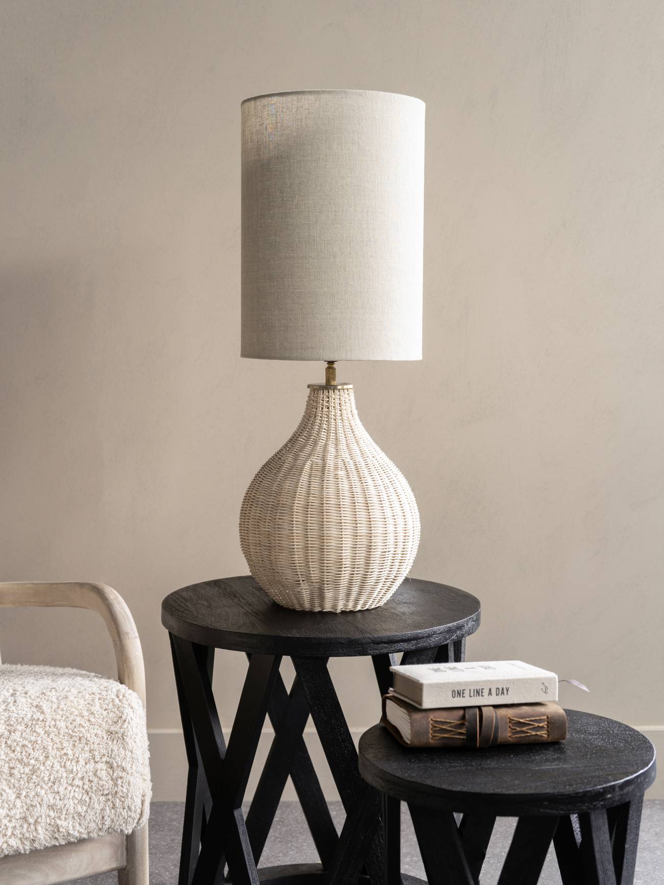 Natural Rattan Large Lamp with Drum Shade