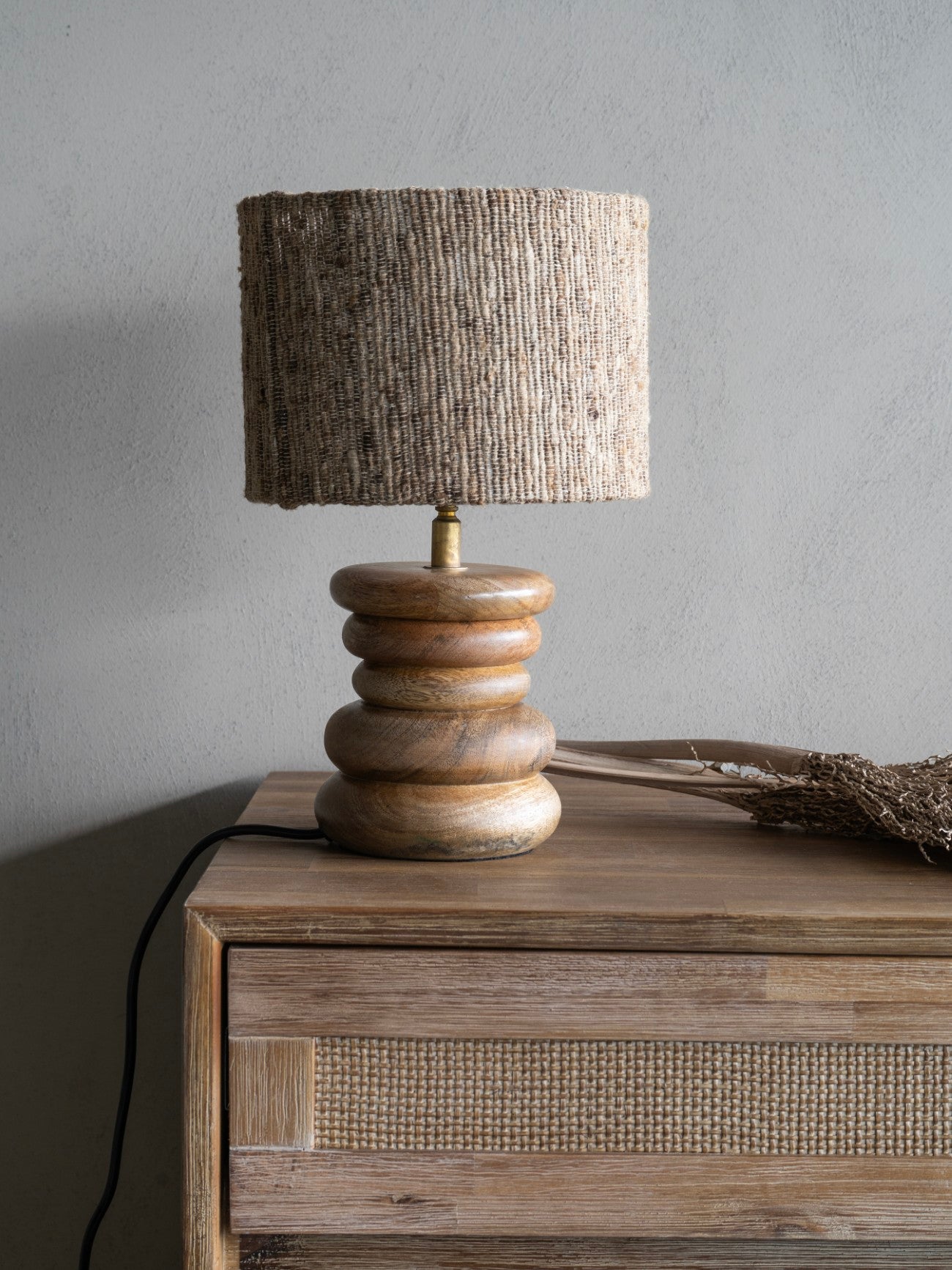 Loni Small Solid Wood Table Lamp with Silk Jute Shade
