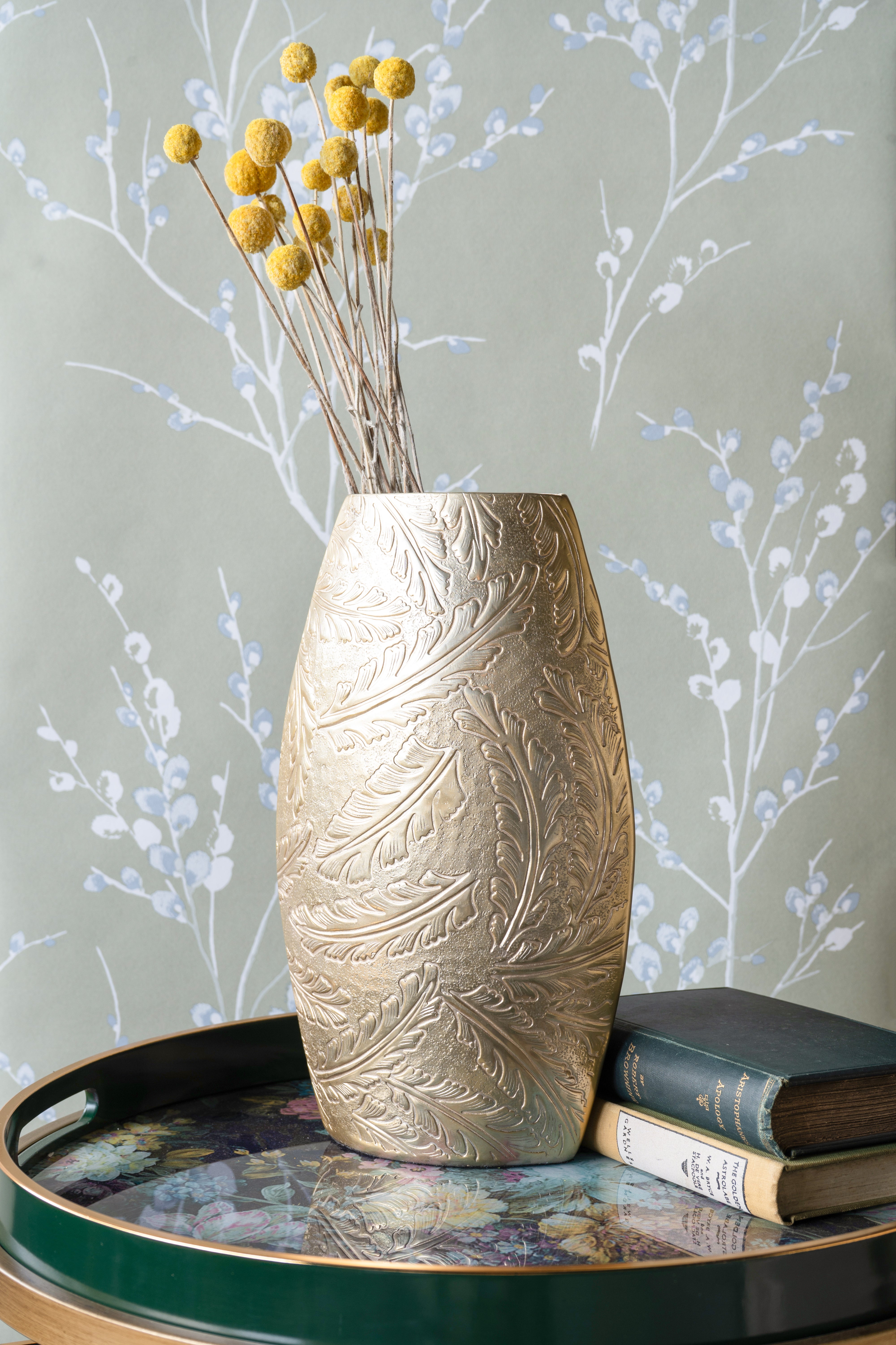 Laura Ashley Winspear Gold Leaf Embossed Oval Barrel Vase Small