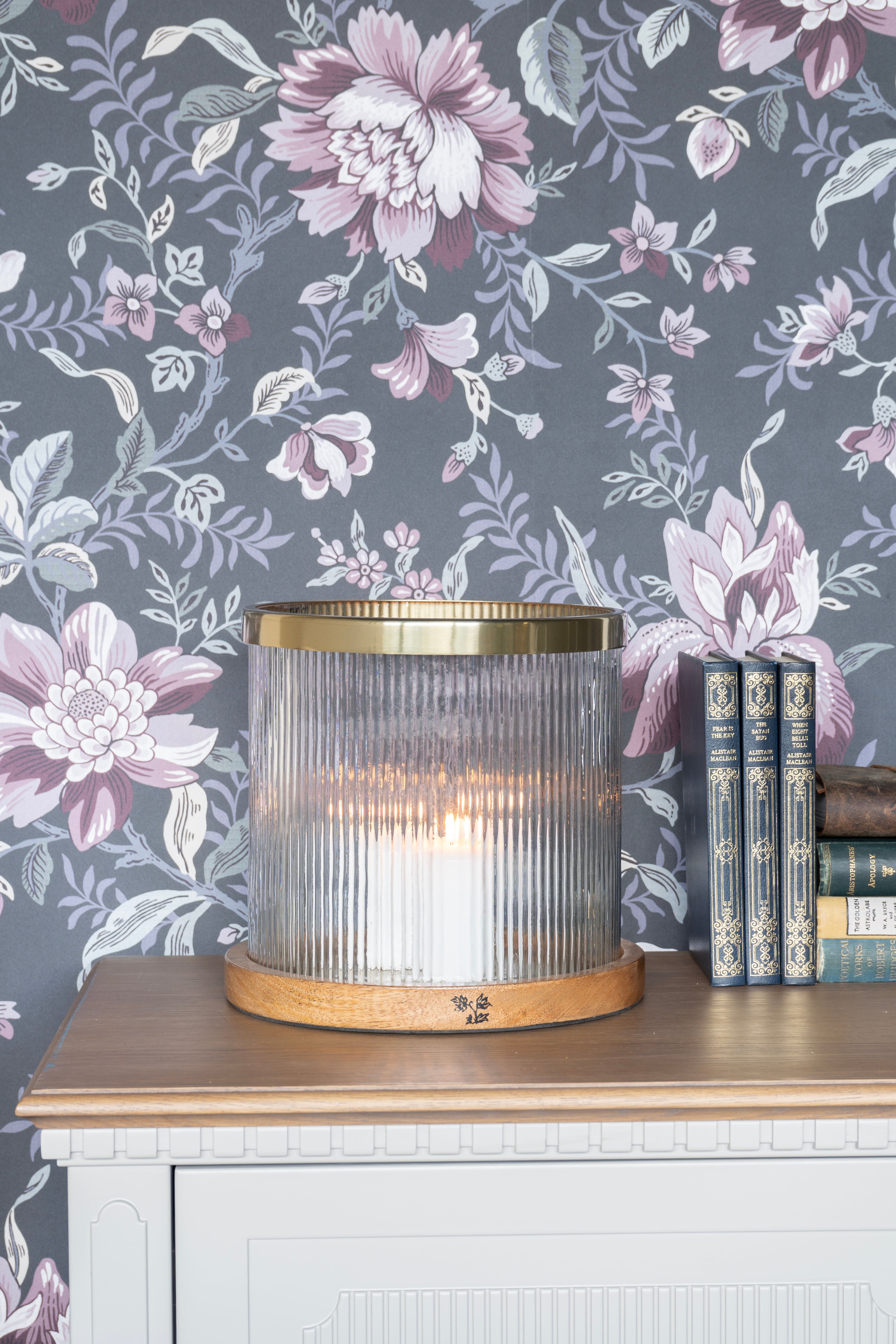 Laura Ashley Large Ribbed Reed Glass Hurricane
