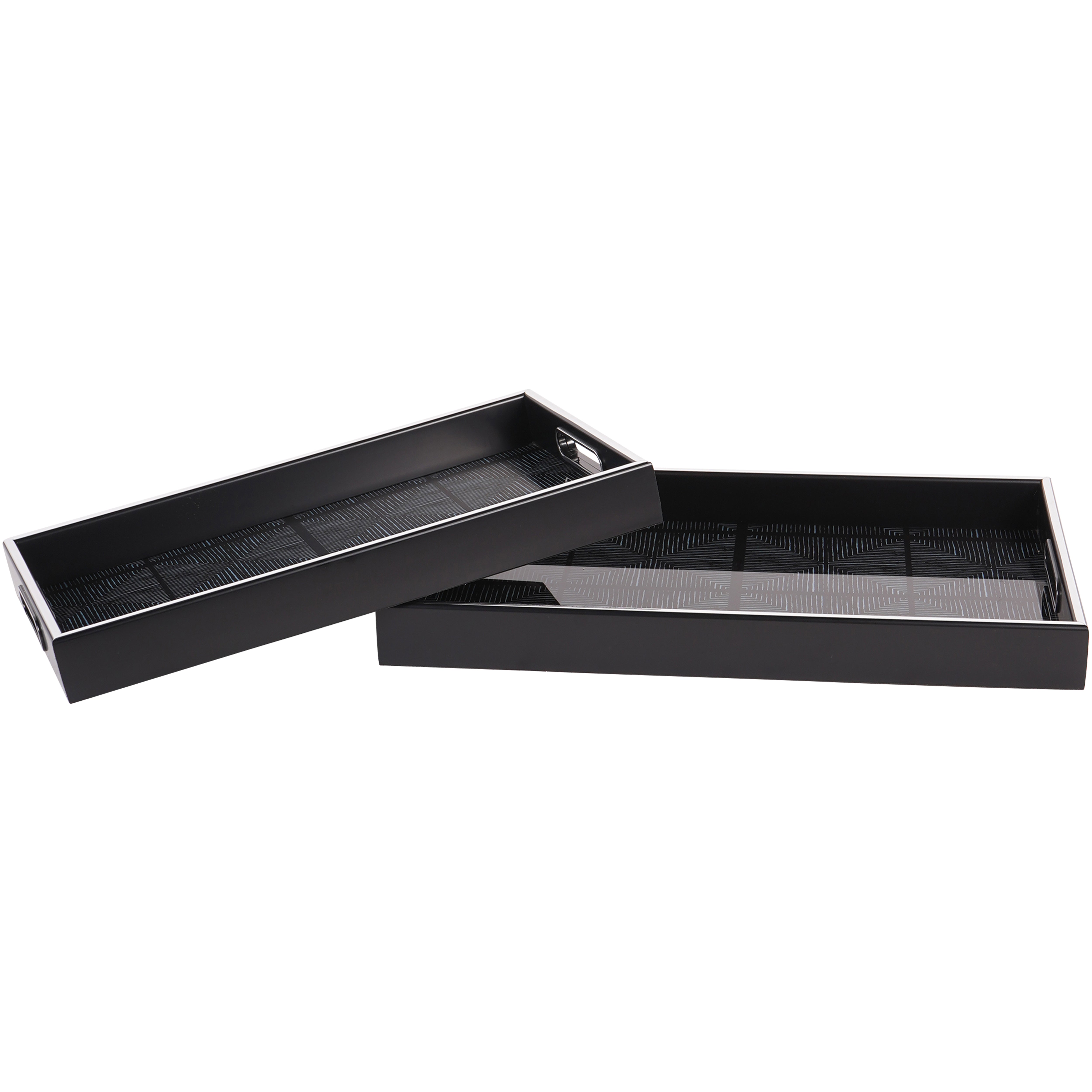 Set of 2 Black Squares Patten Tray