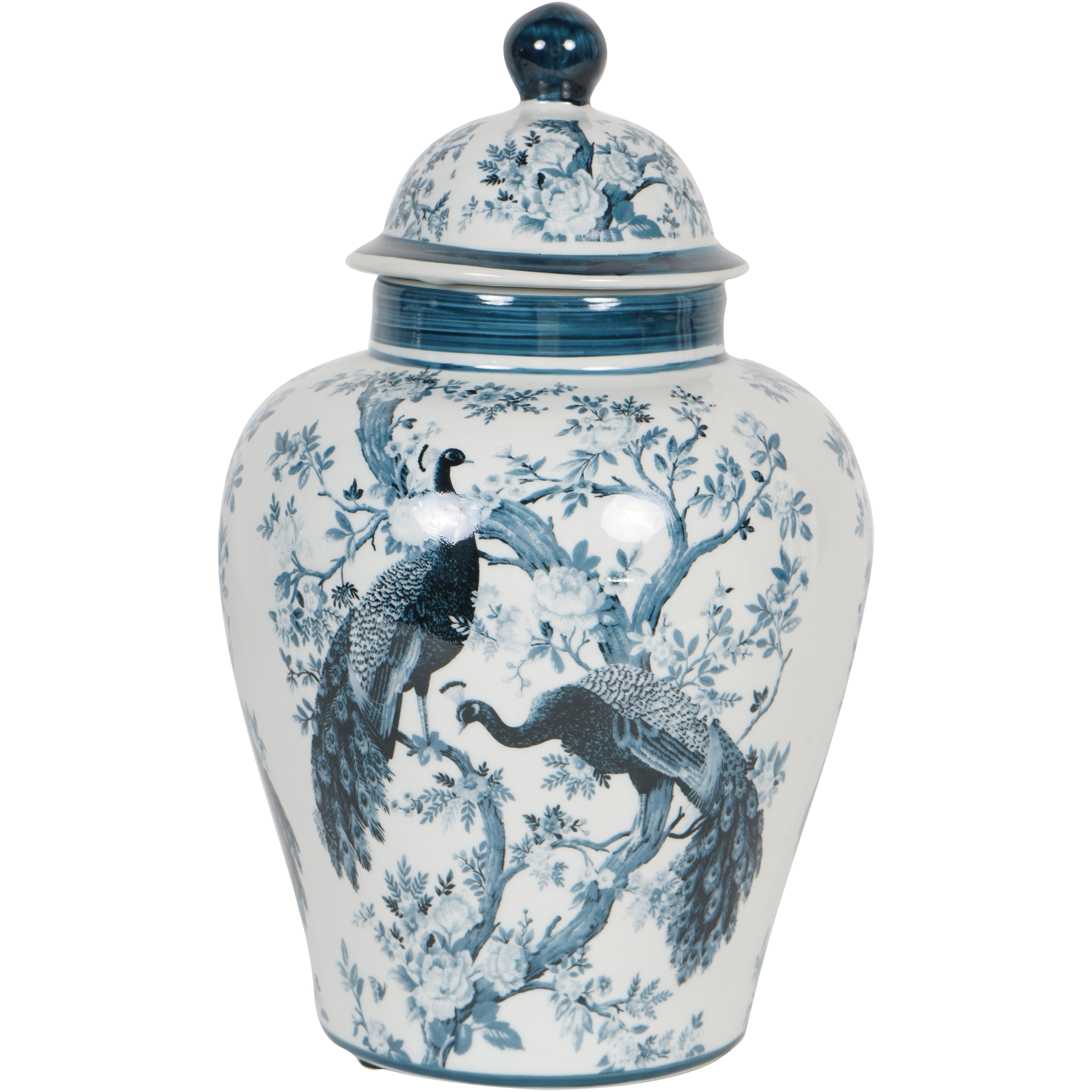 Laura Ashley Midnight Blue Belvedere Peacock Porcelain Medium Ginger Jar