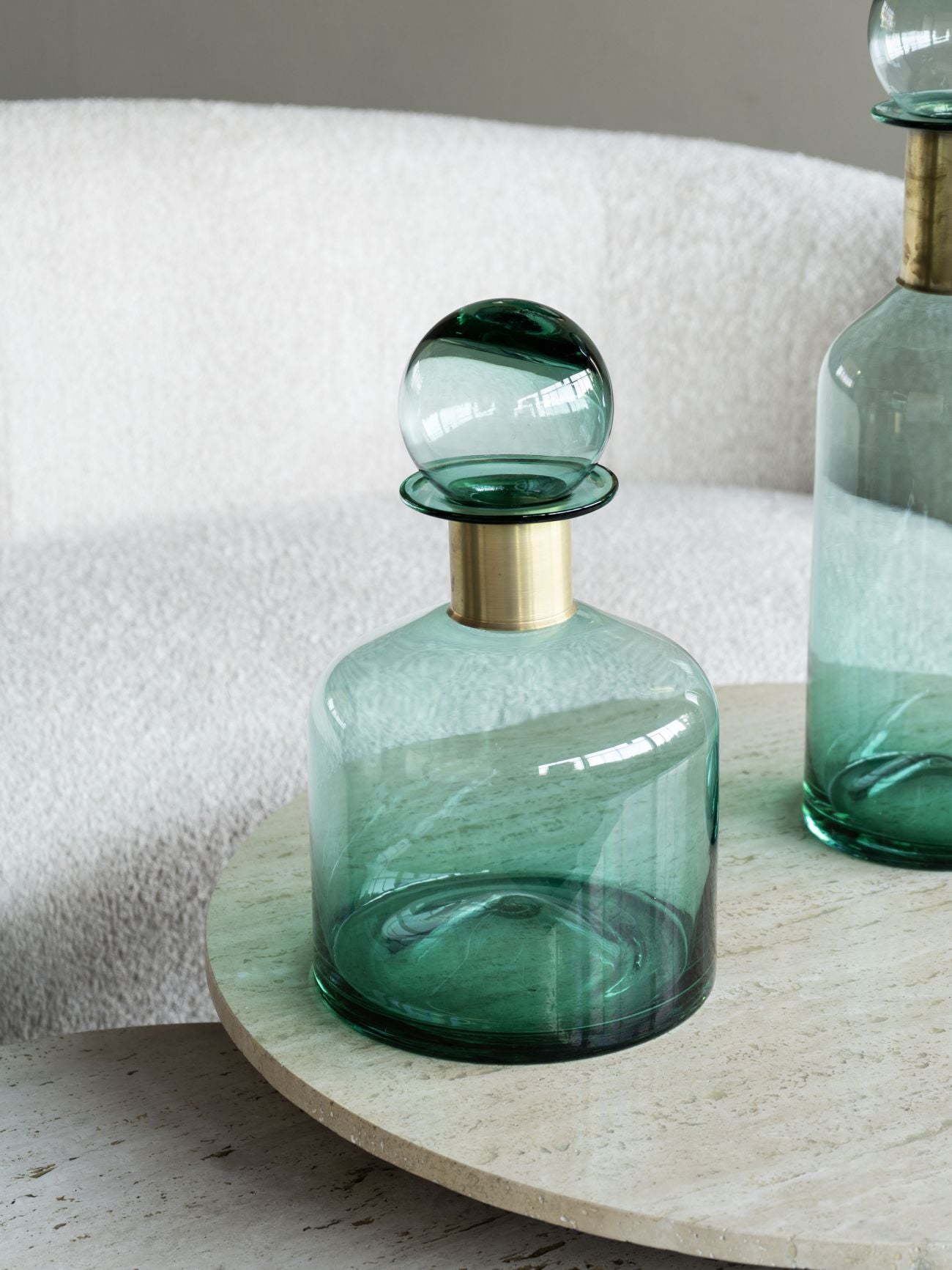 Large Teal Glass Apothecary Bottle with Brass Neck