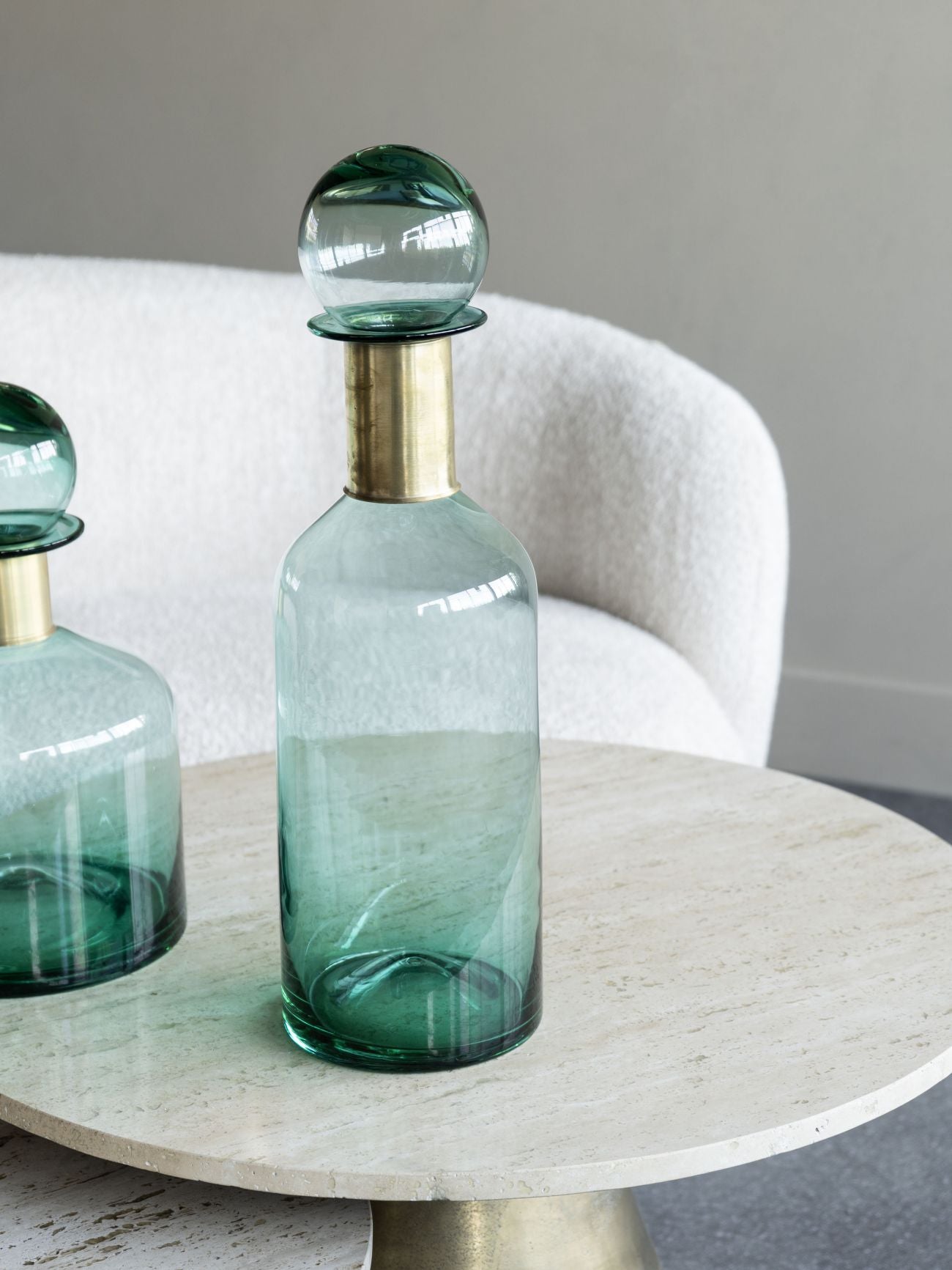 Tall Teal Glass Apothecary Bottle with Brass Neck