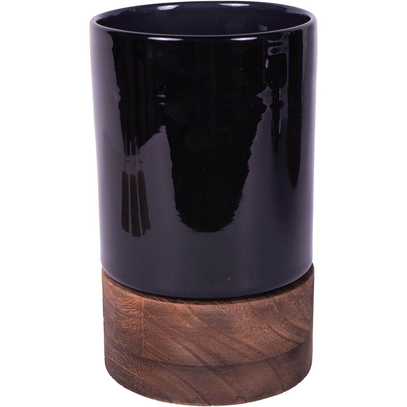 Black Glass Small Hurricane with Wooden Base