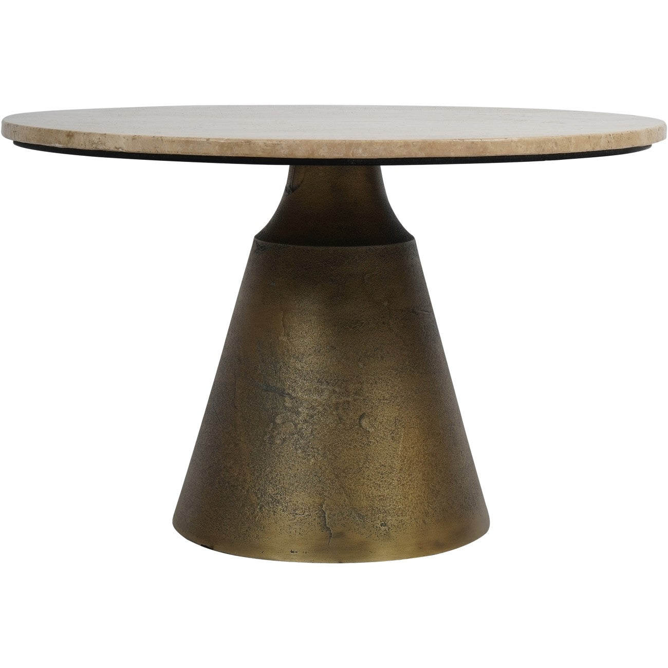 Cooper Antique Brass and Light Travertine Large Coffee Table