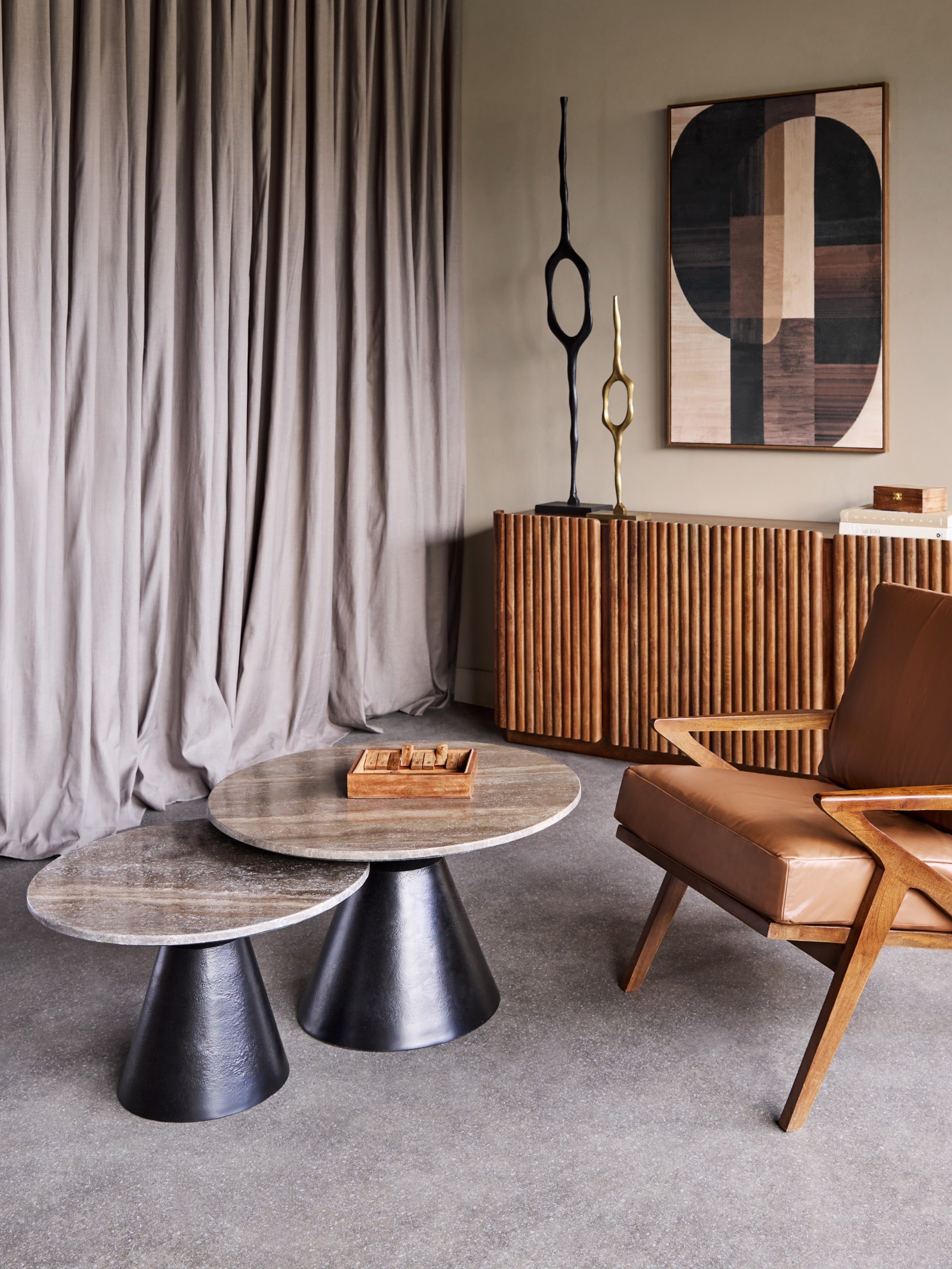 Cooper Charcoal and Dark Travertine Large Coffee Table