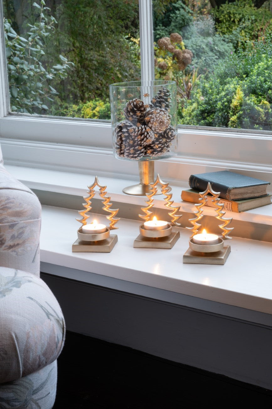 Laura Ashley Set of 3 Aluminium Christmas Tree Gold Tealight
