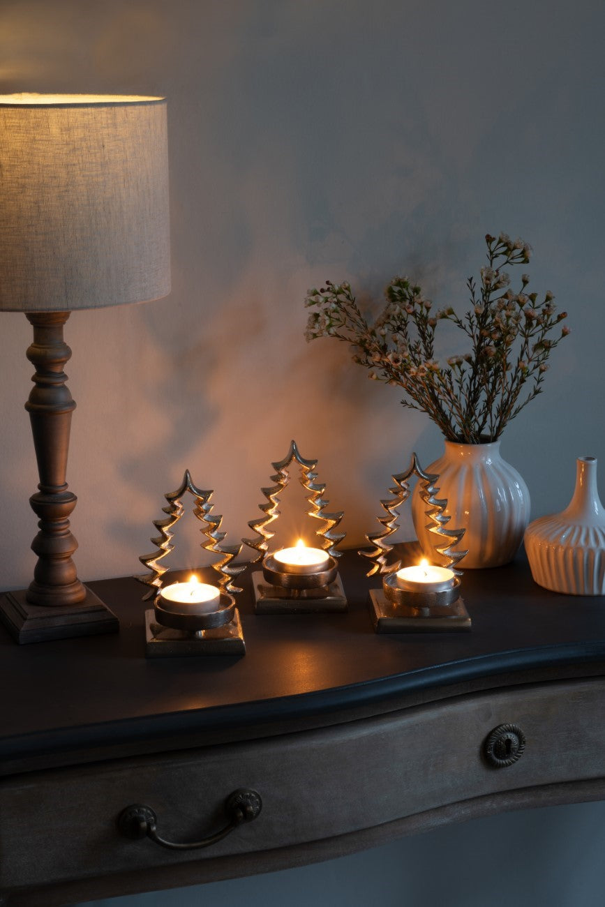 Laura Ashley Set of 3 Aluminium Xmas Tree Silver Tealight