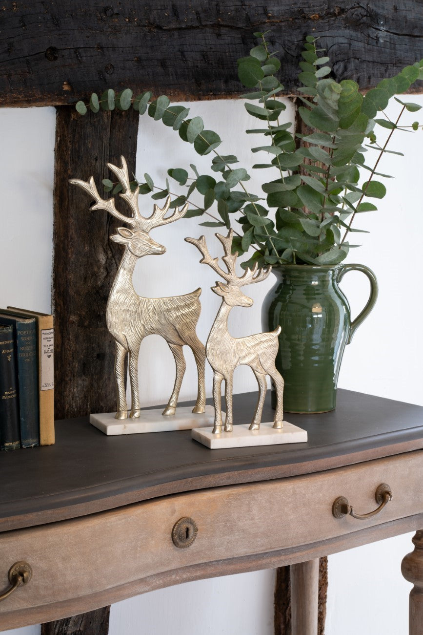 Laura Ashley Set of 2 Reindeer Sculpture on Marble Base