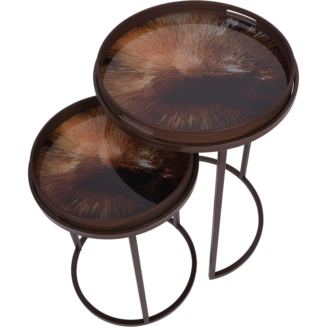 Set of 2 Warm Golden Burst Side Tray Tables
