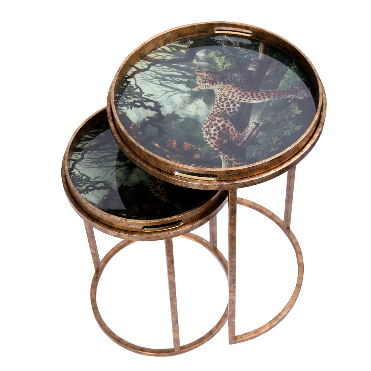 Set of 2 Lounging Leopard Side Tray Tables