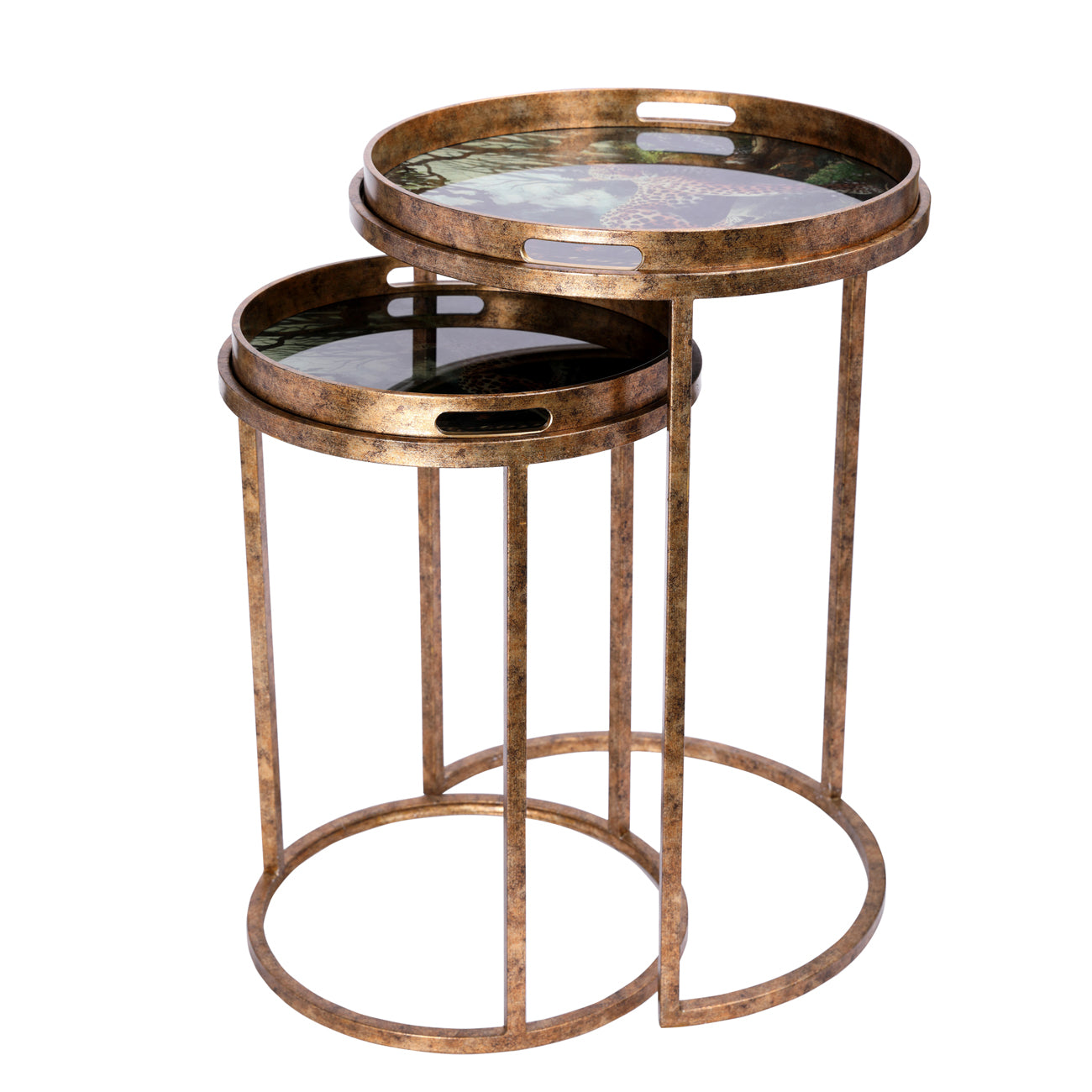Set of 2 Lounging Leopard Side Tray Tables