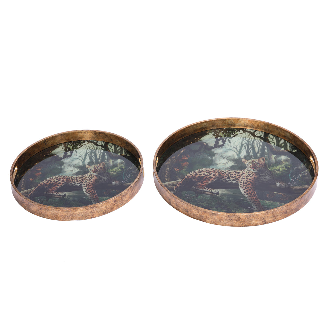 Set of 2 Lounging Leopards Trays
