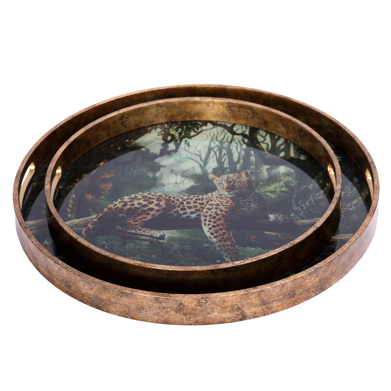 Set of 2 Lounging Leopards Trays