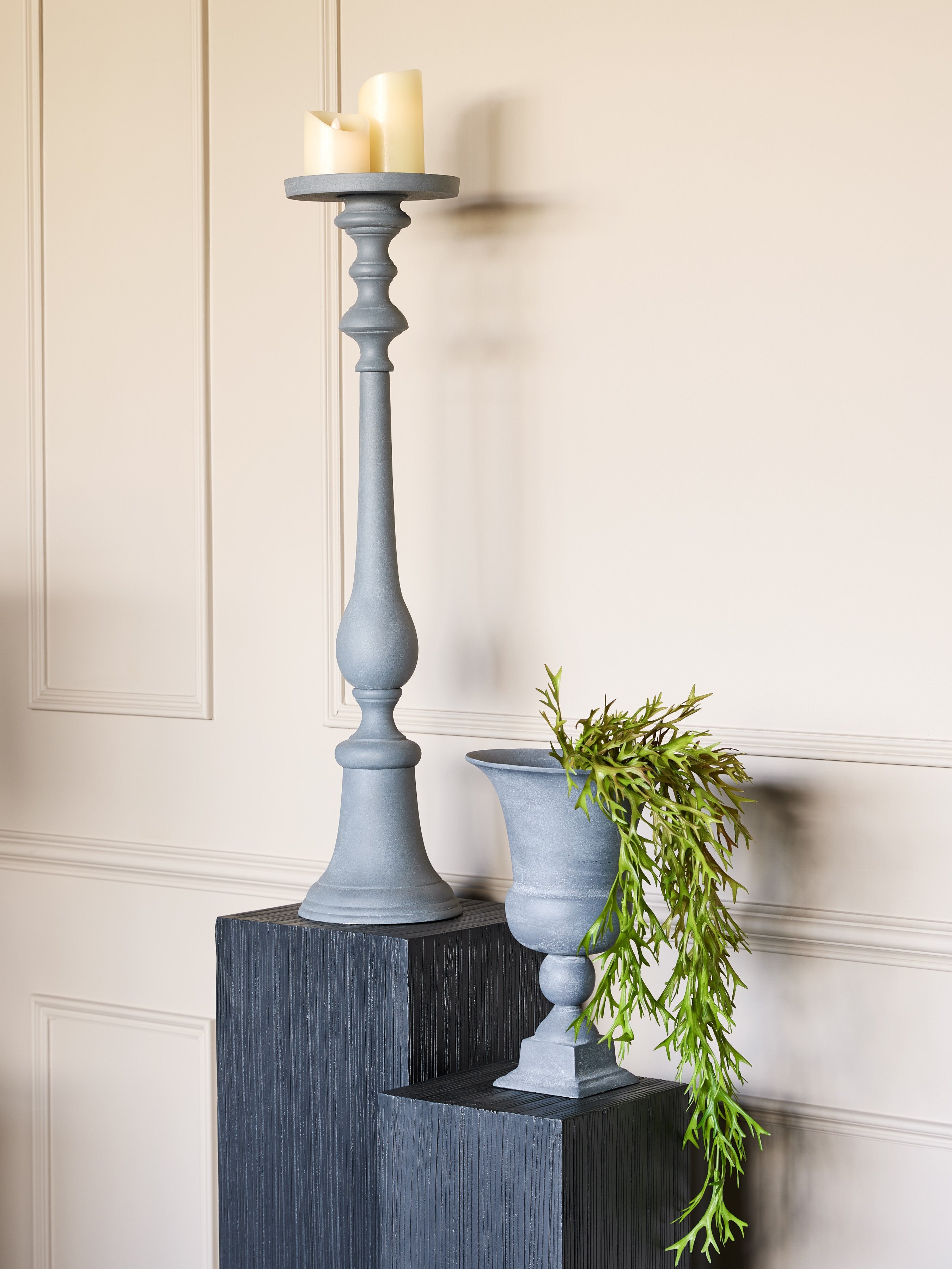 Vail Large Grey Stonewash Pillar Holder 88cm