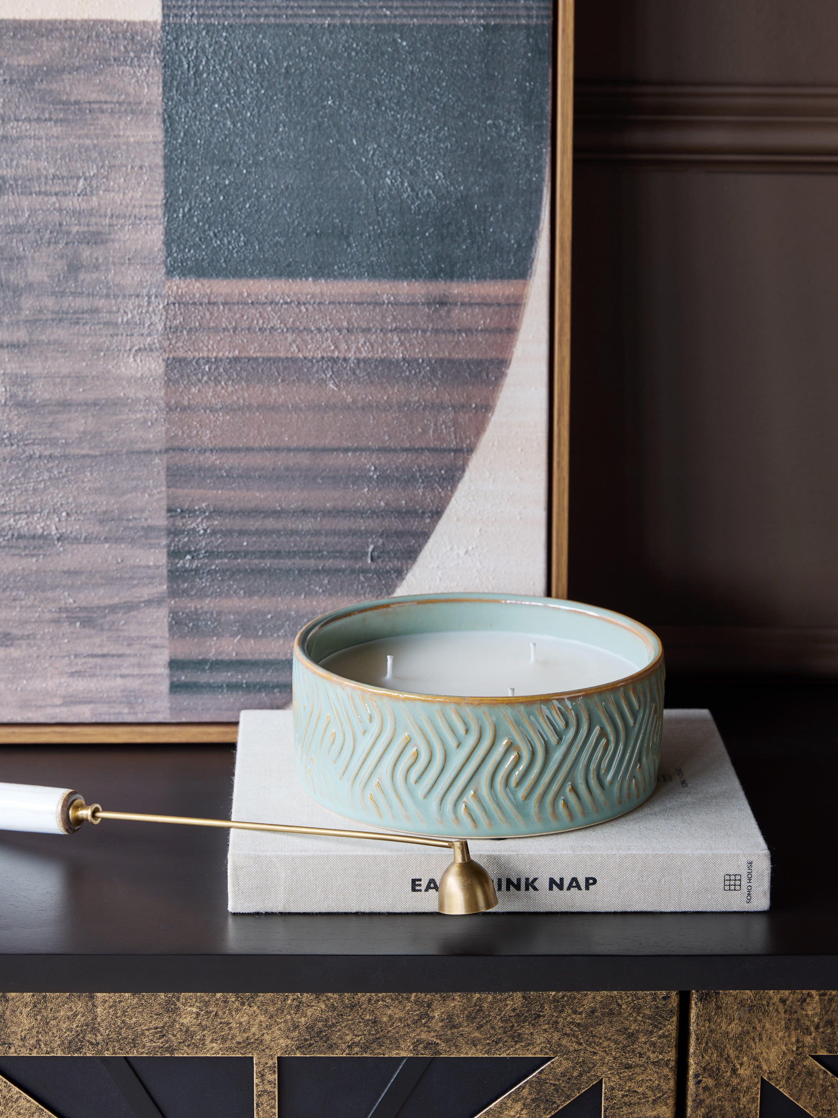 Sienna Filled Wax Green Ceramic Candle Bowl