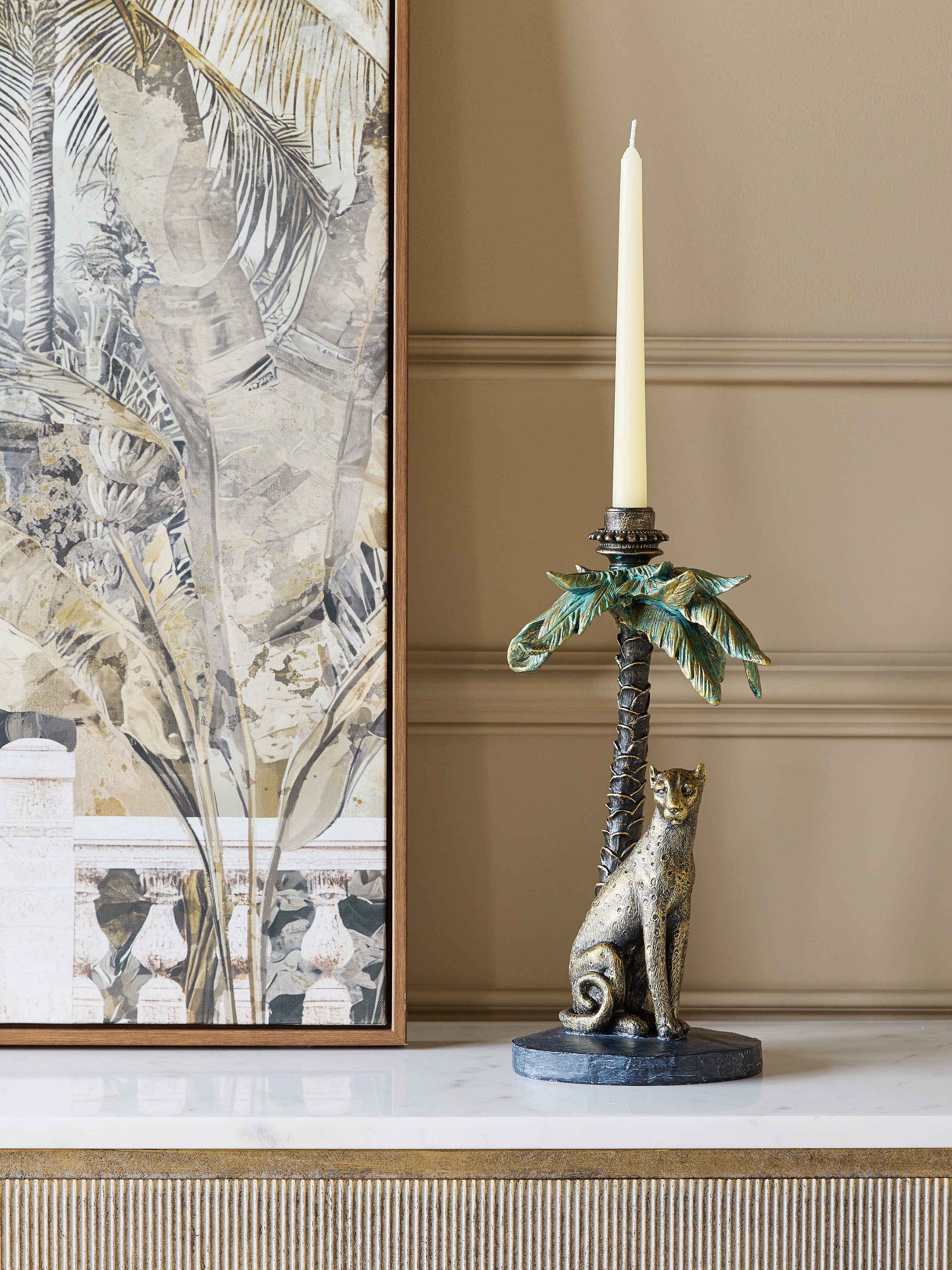 Jungle Palm Leopard Candle Stick