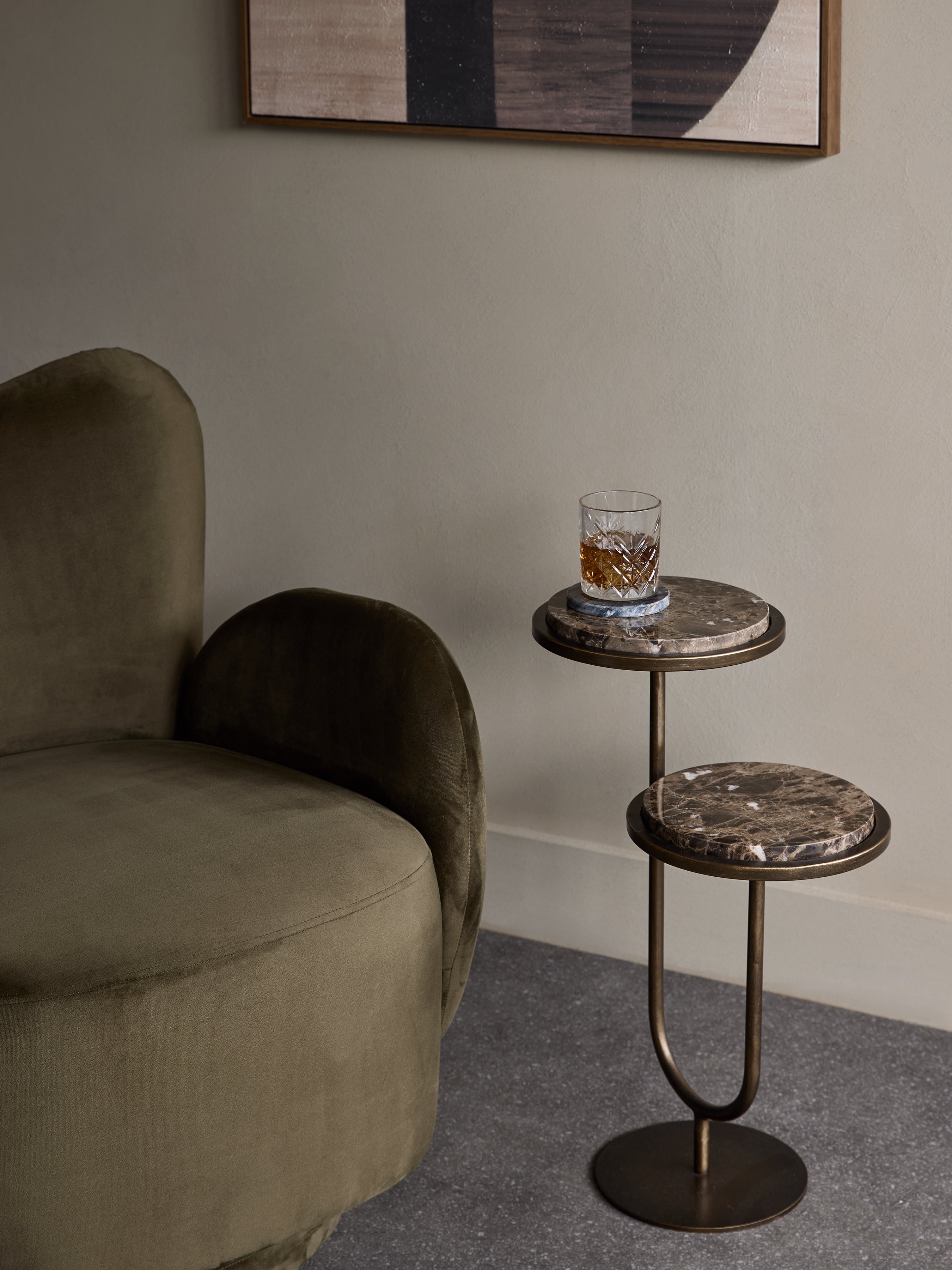 Dark Emperador Marble Dual Accent Side Table