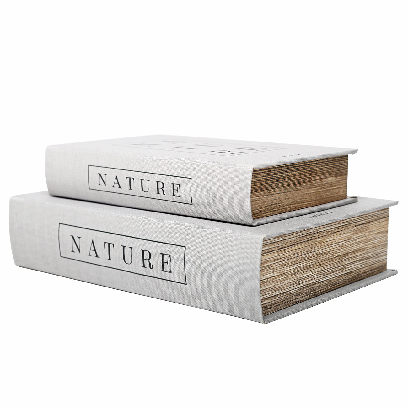 Two grey nature themed book storage box.