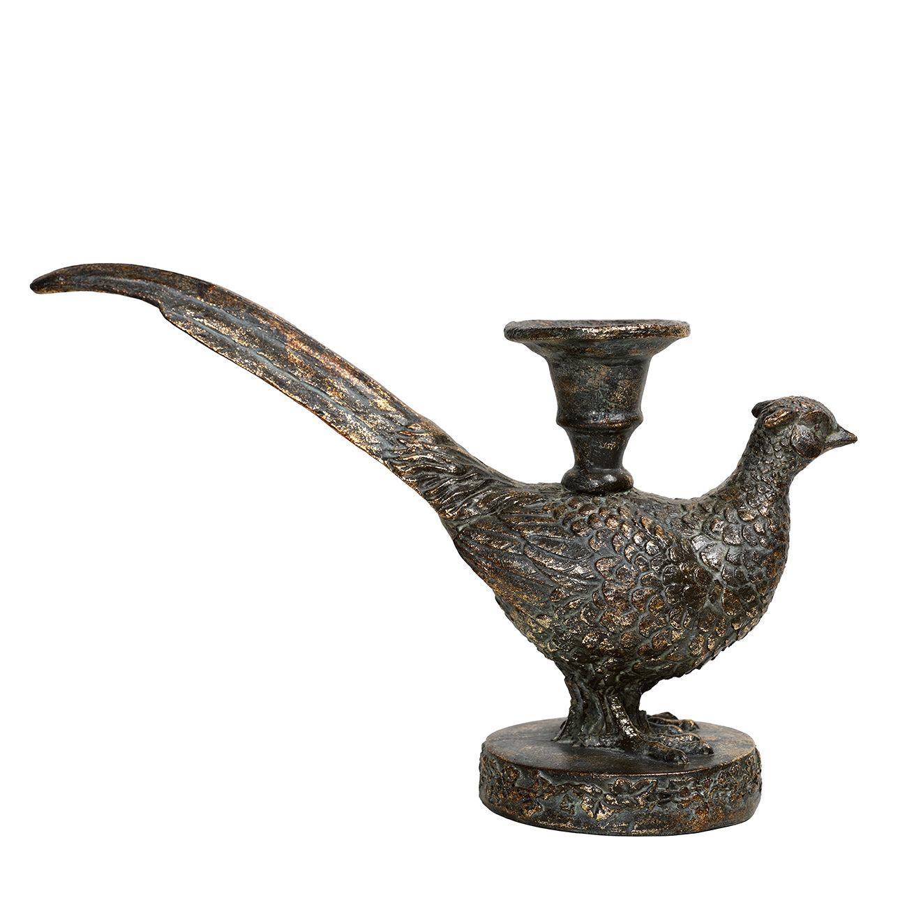 Bronze sculpture of a bird with a candle holder 