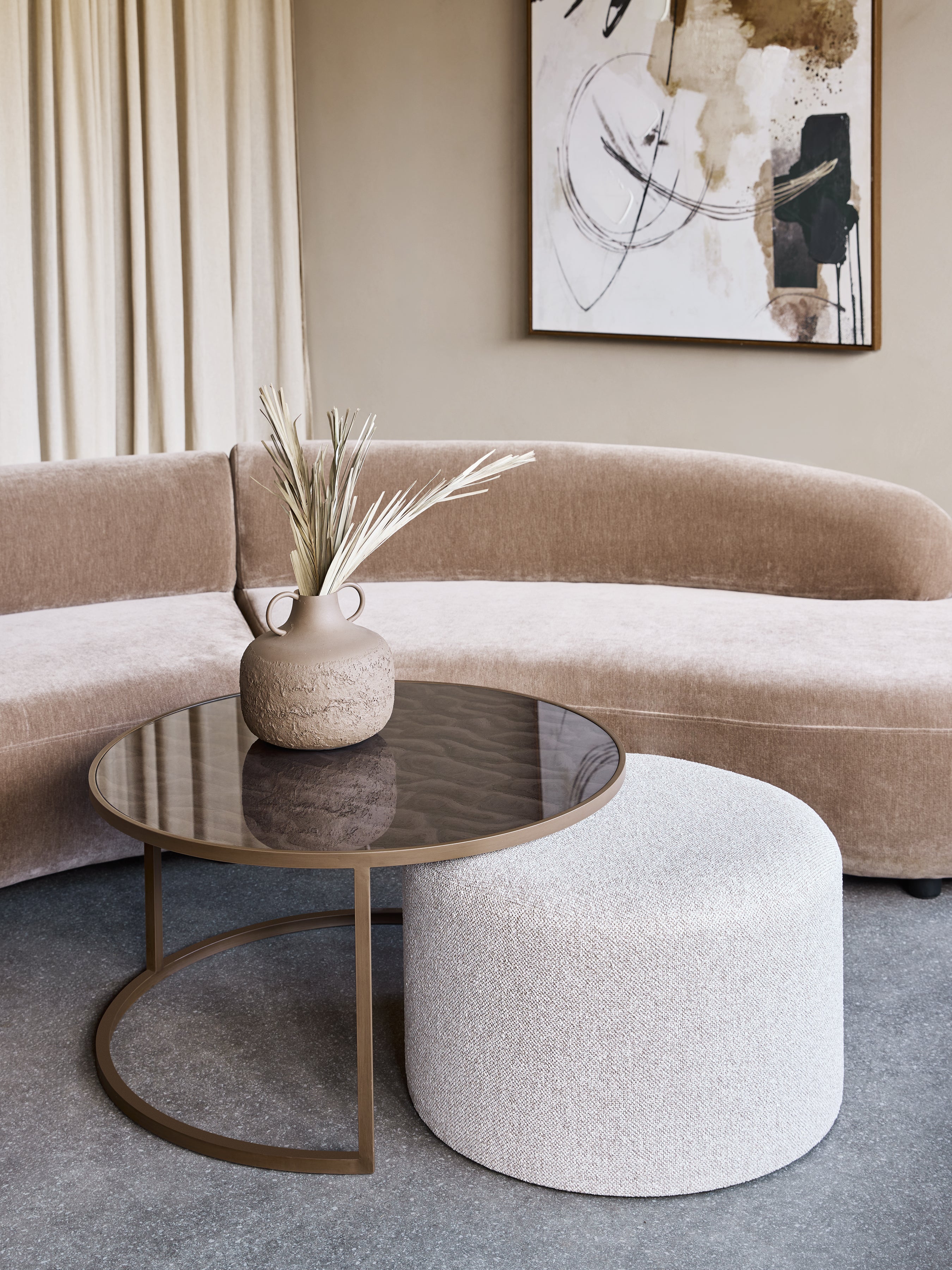 Driftwood Ripple Coffee Table & Nesting Pouffe