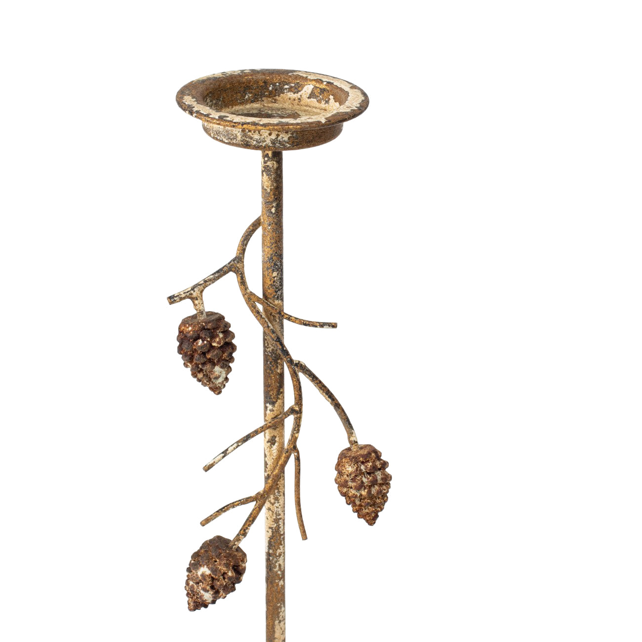 Aura Candle Holder with Pinecone Branches Rustic Gold Small