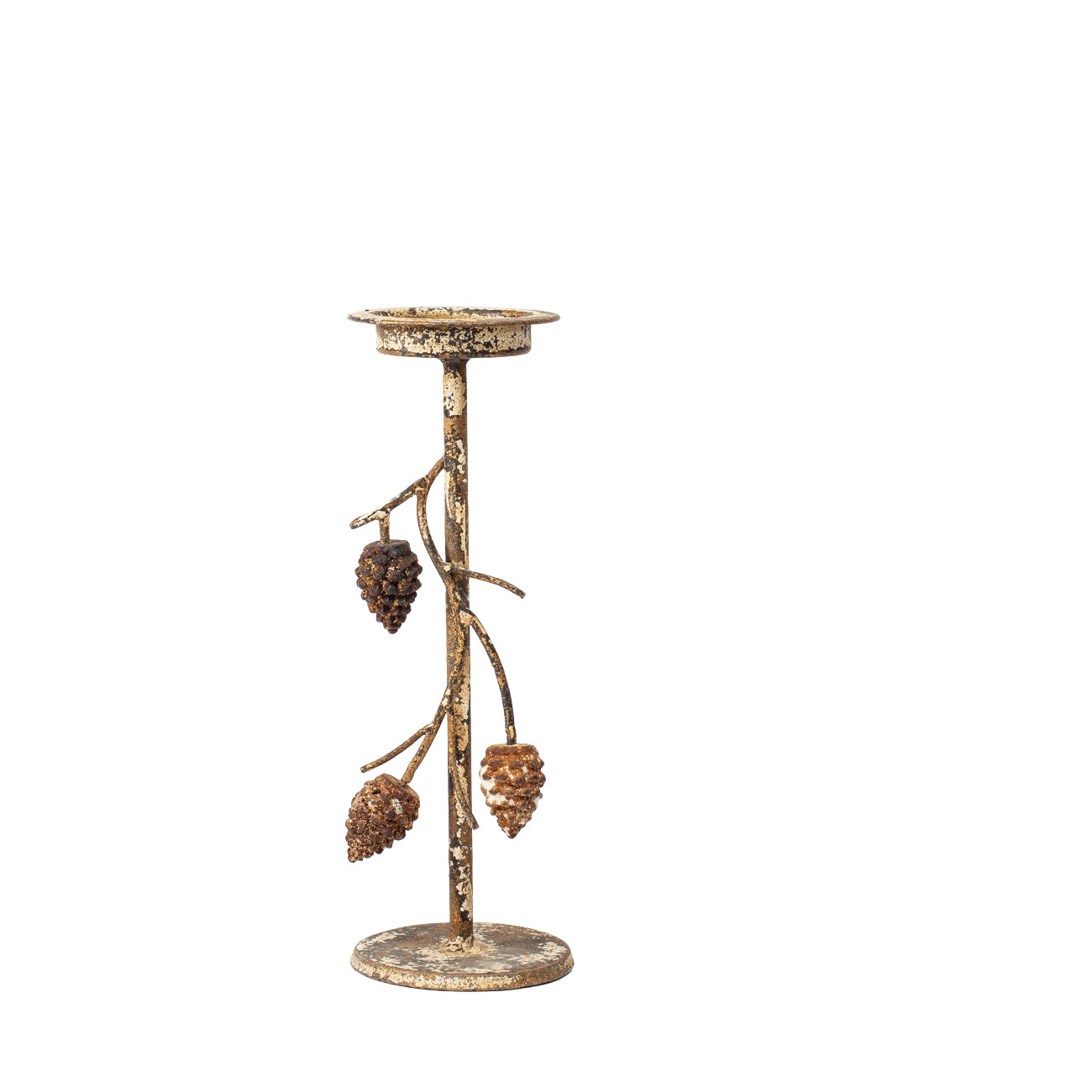 Aura Candle Holder with Pinecone Branches Rustic Gold Small