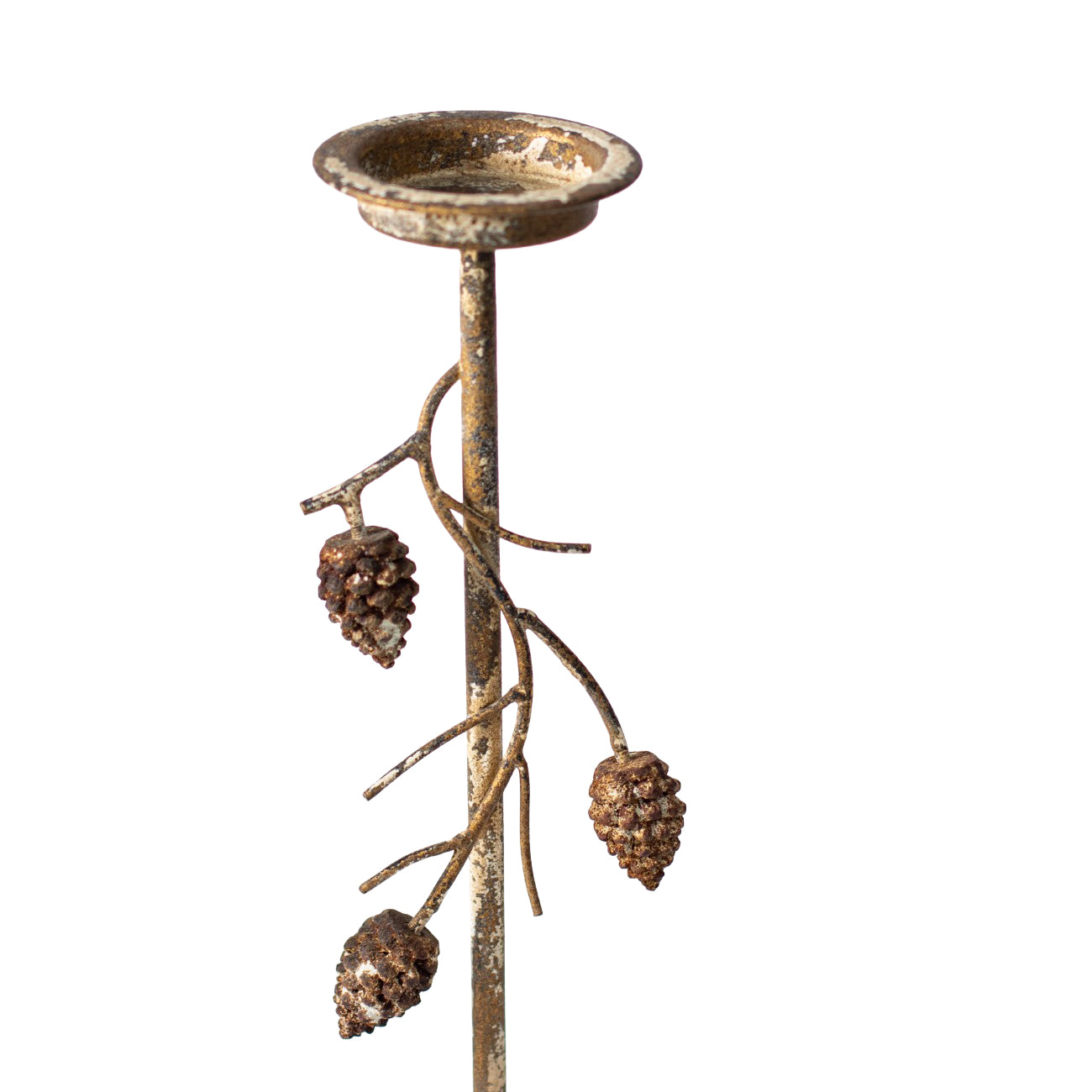 Aura Candle Holder with Pinecone Branches Rustic Gold Large